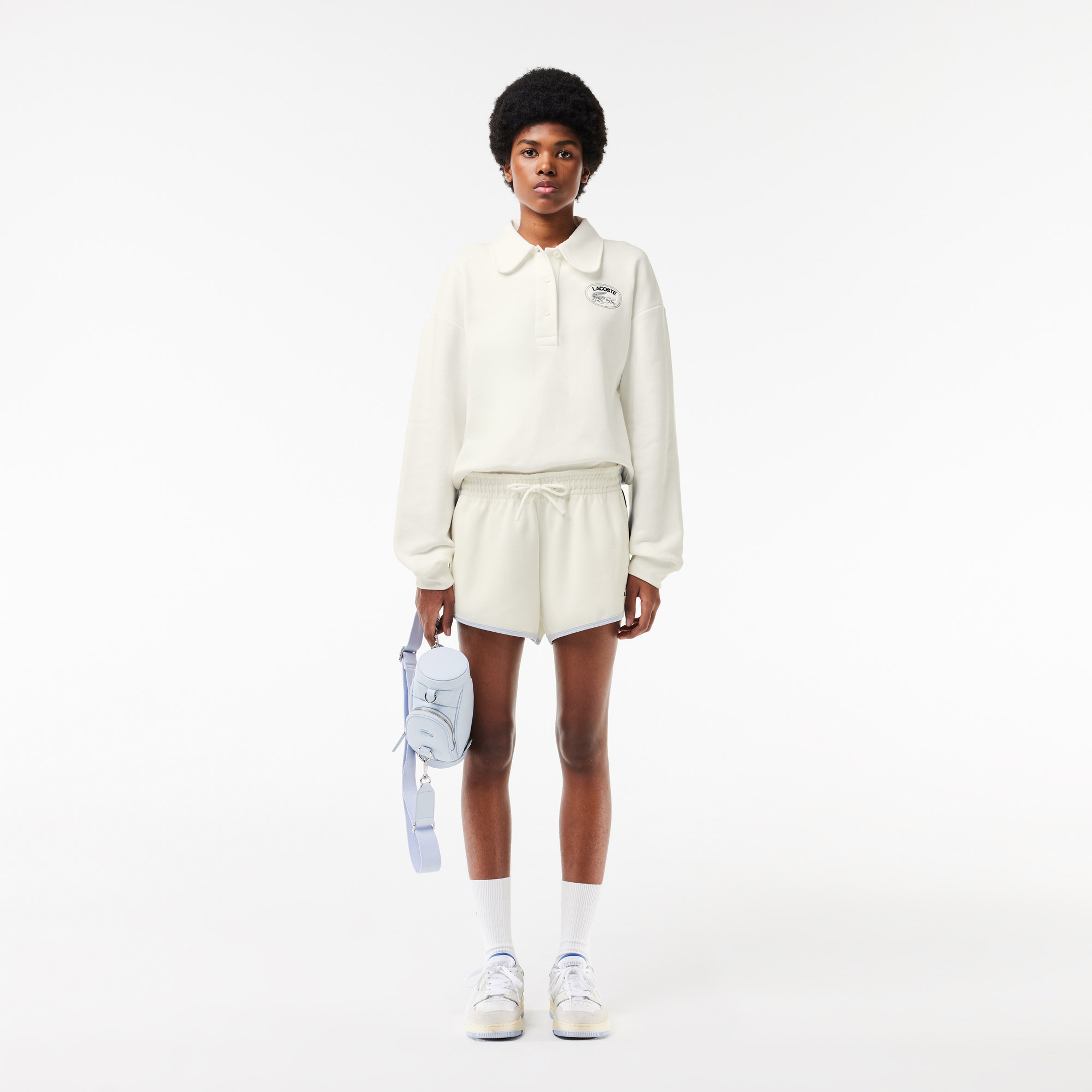 Kadın Polo Yaka Beyaz Sweatshirt