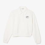 Kadın Polo Yaka Beyaz Sweatshirt