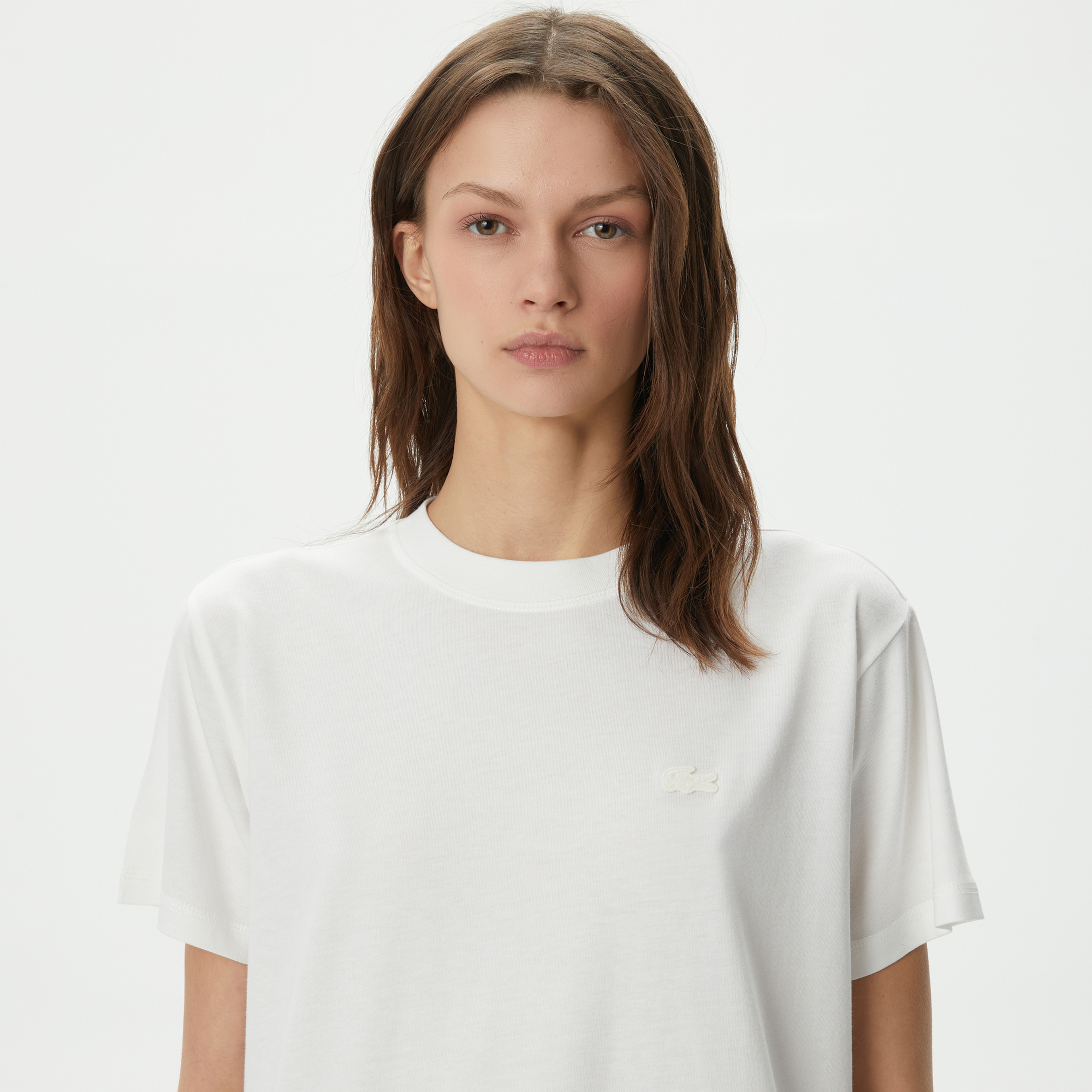 Kadın Loose Fit Bisiklet Yaka Beyaz T-Shirt