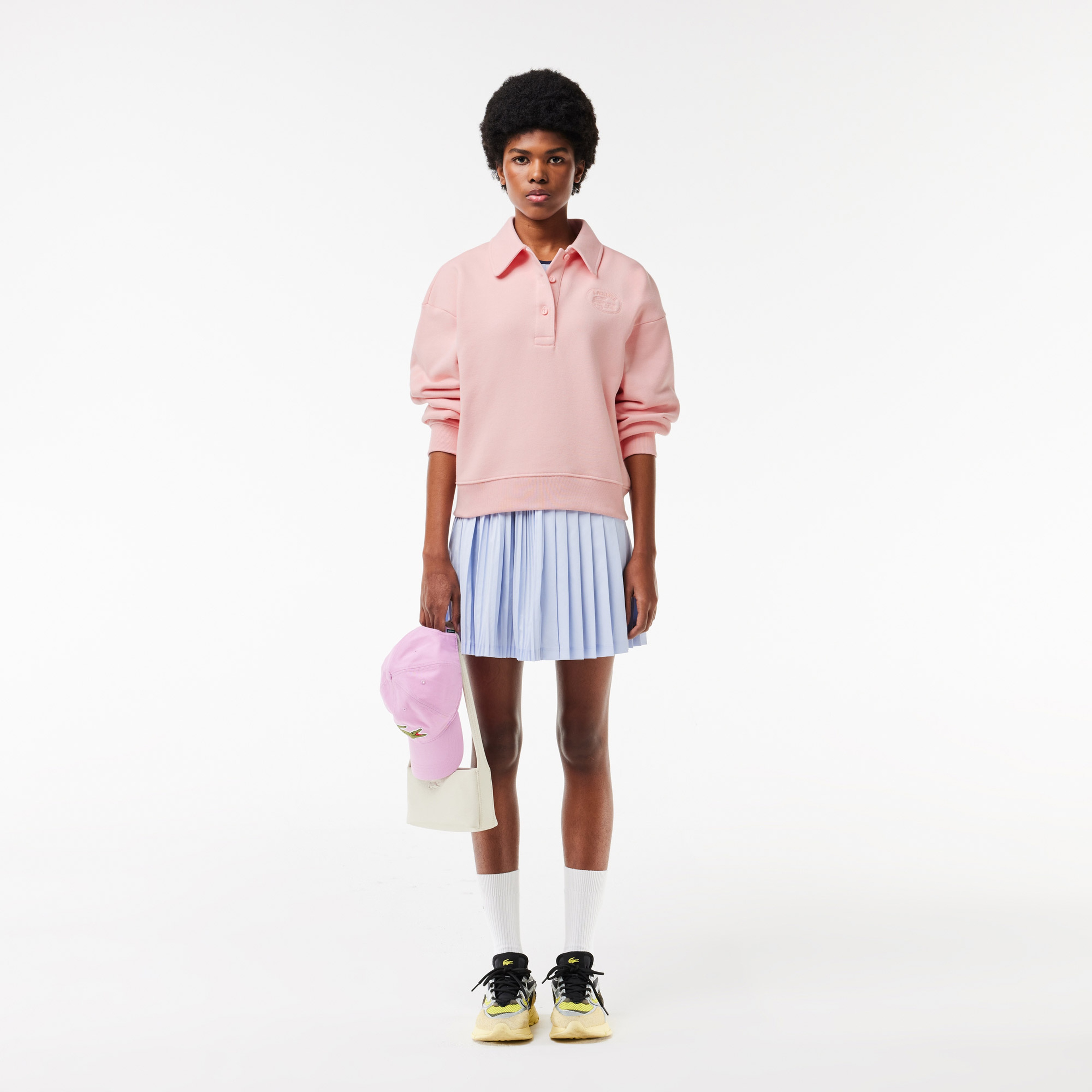 Kadın Polo Yaka Pembe Sweatshirt