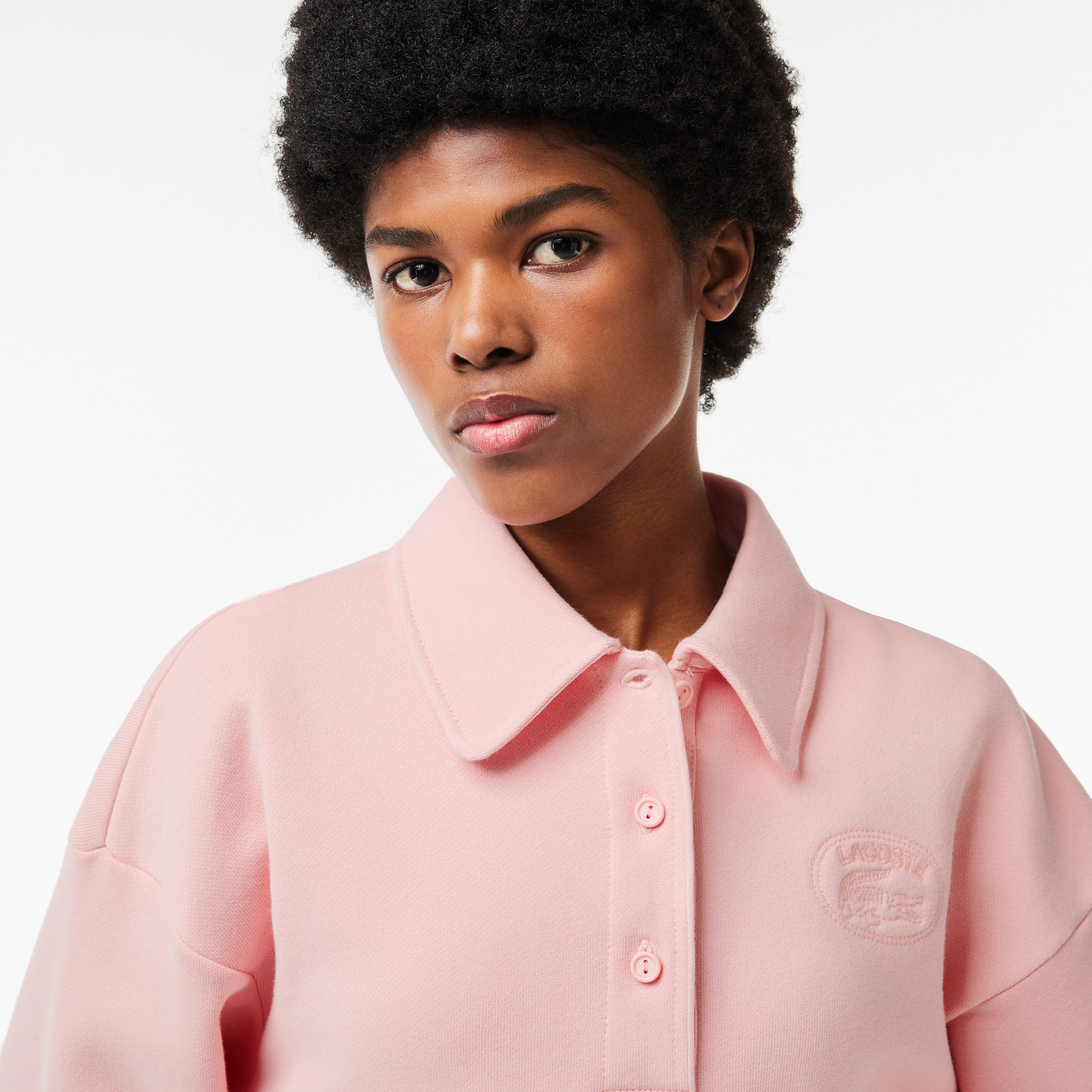 Kadın Polo Yaka Pembe Sweatshirt