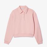 Kadın Polo Yaka Pembe Sweatshirt
