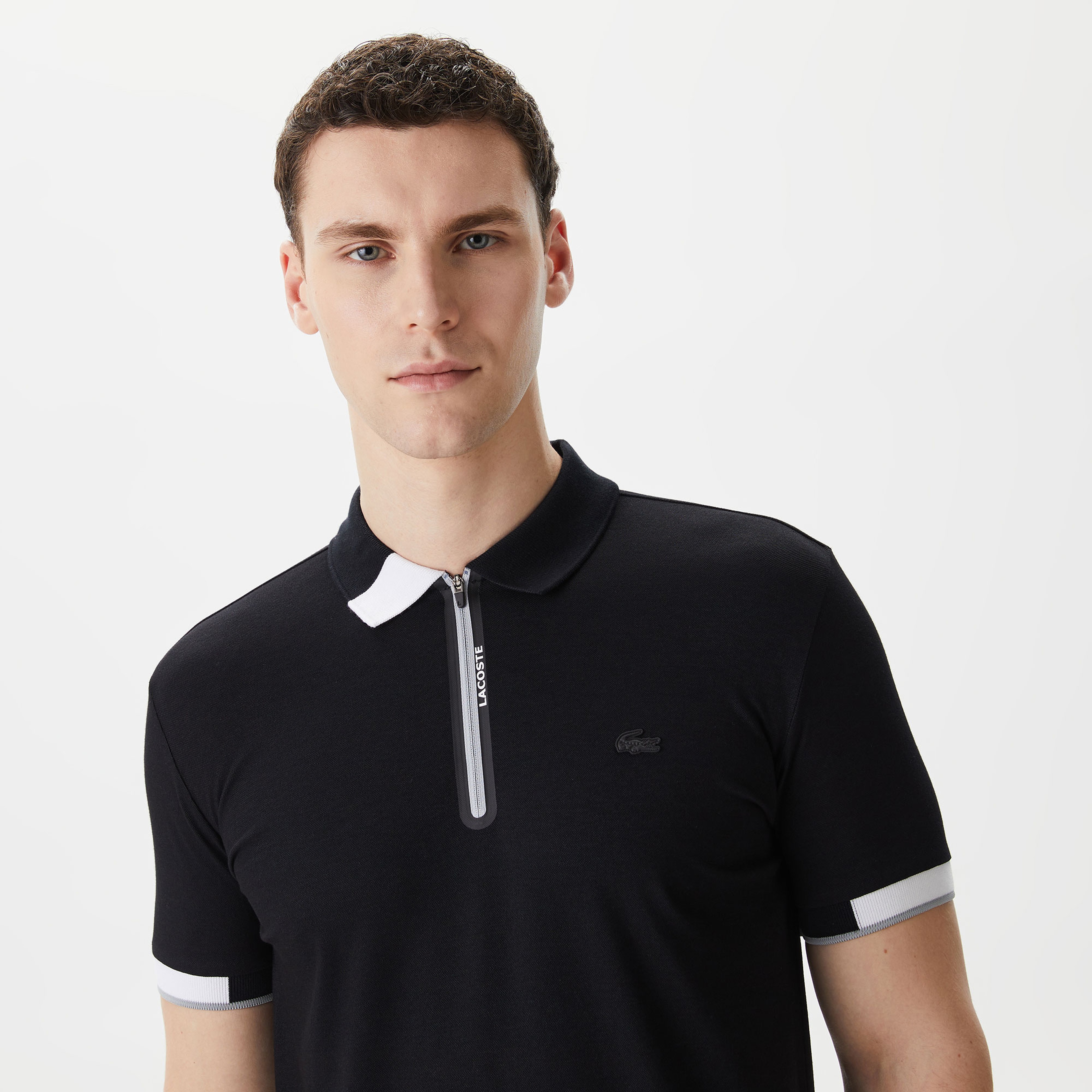 Erkek Oversize Fit Fermuarlı Siyah Polo