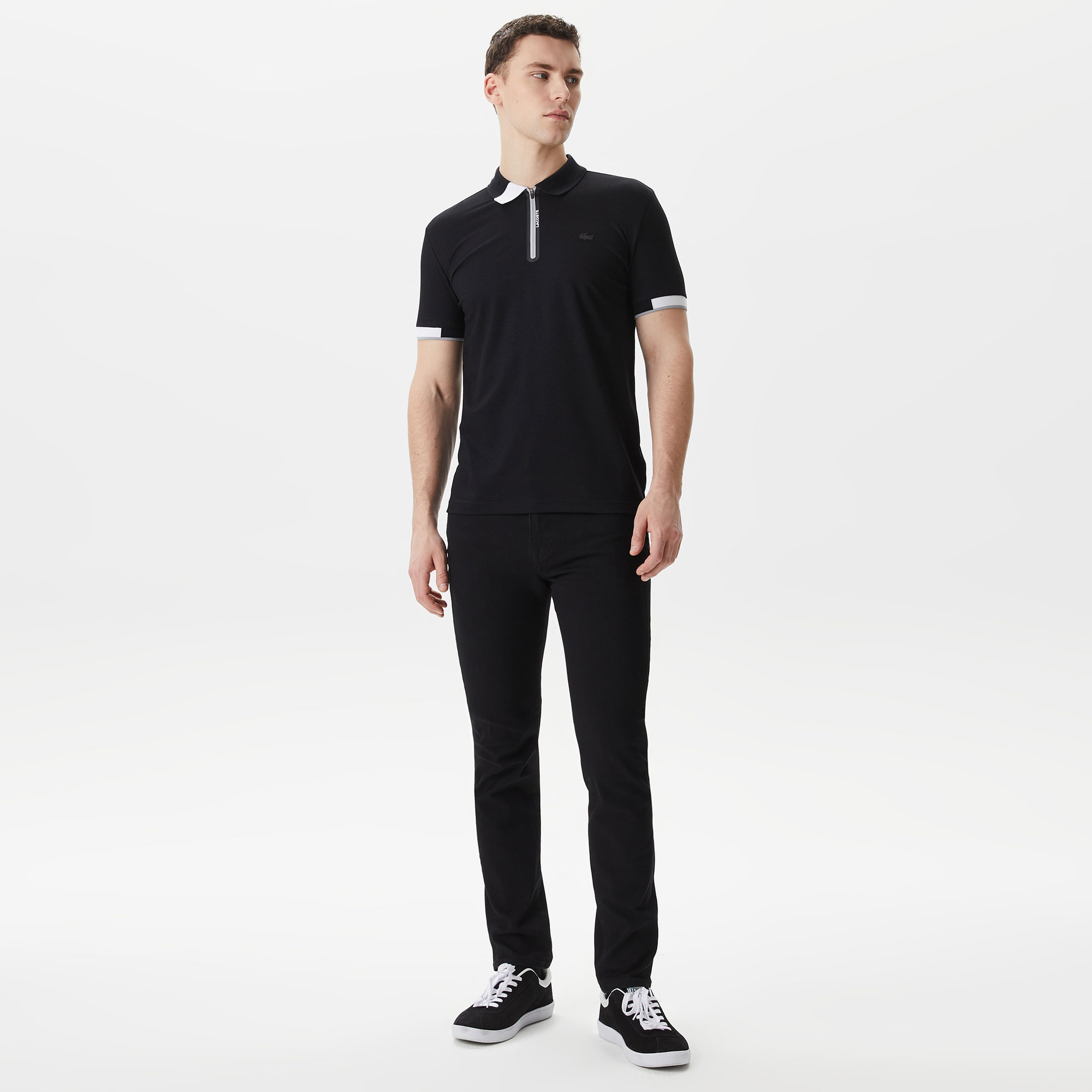 Erkek Oversize Fit Fermuarlı Siyah Polo