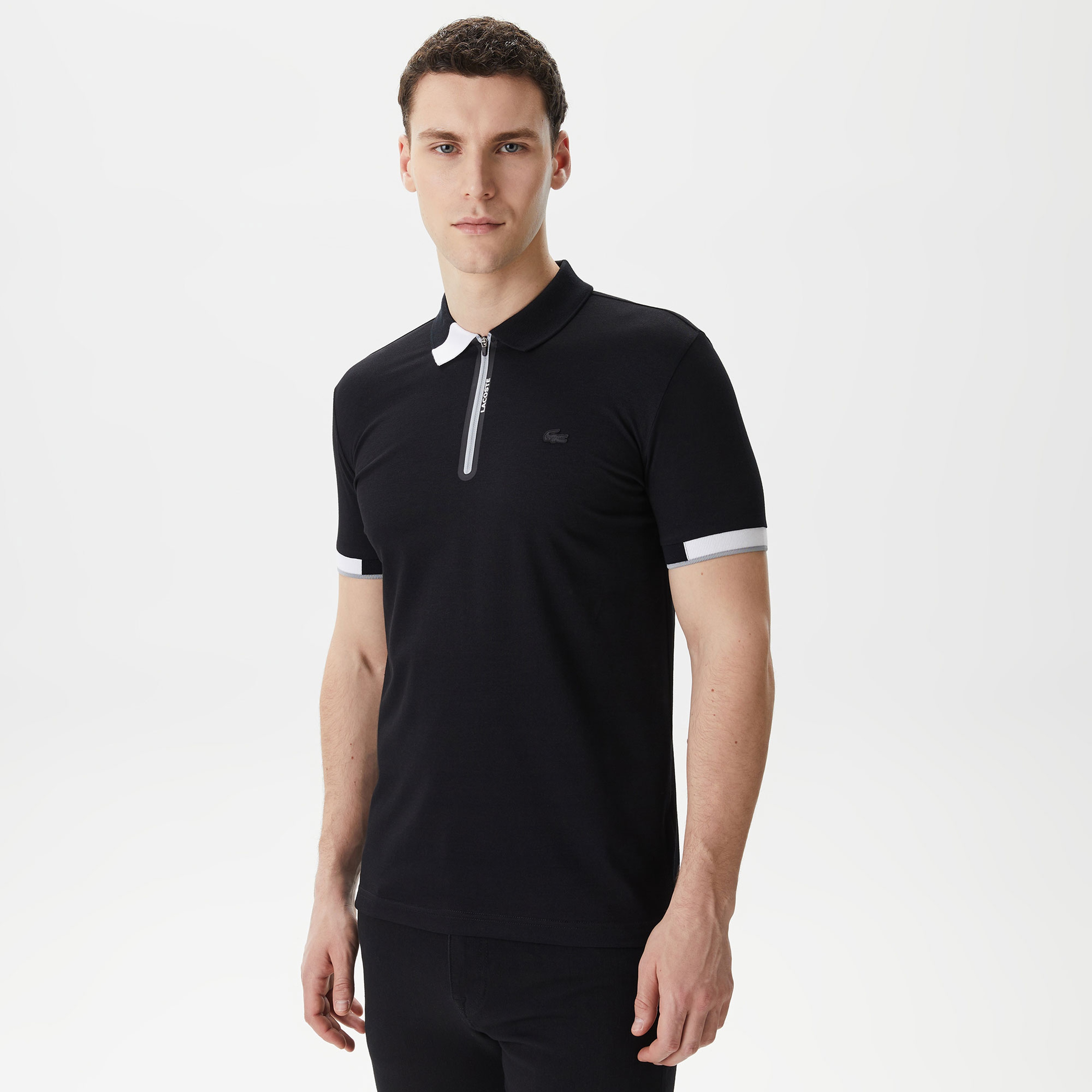 Erkek Oversize Fit Fermuarlı Siyah Polo