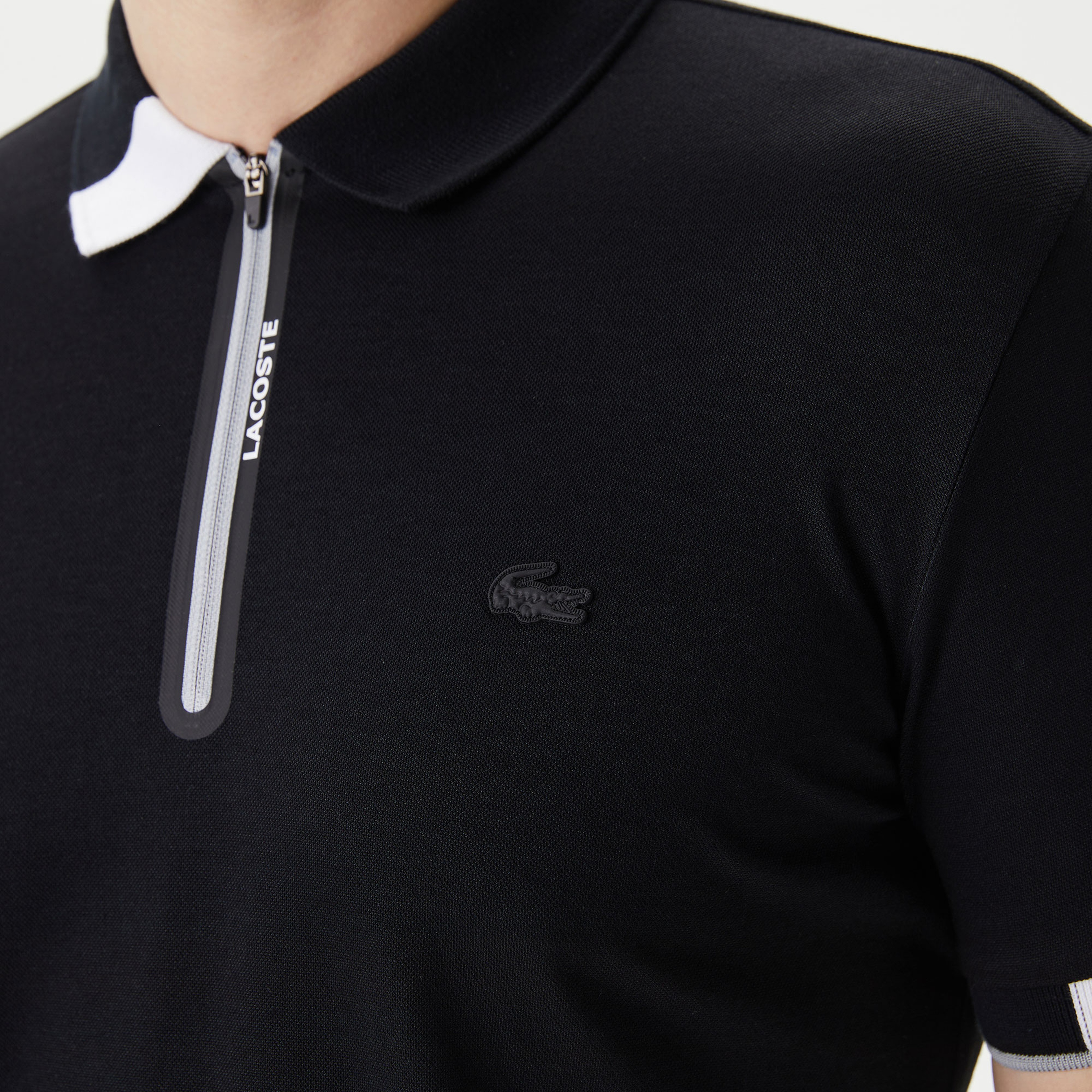 Erkek Oversize Fit Fermuarlı Siyah Polo