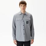 Erkek Regular Fit Baskılı Gri Gömlek