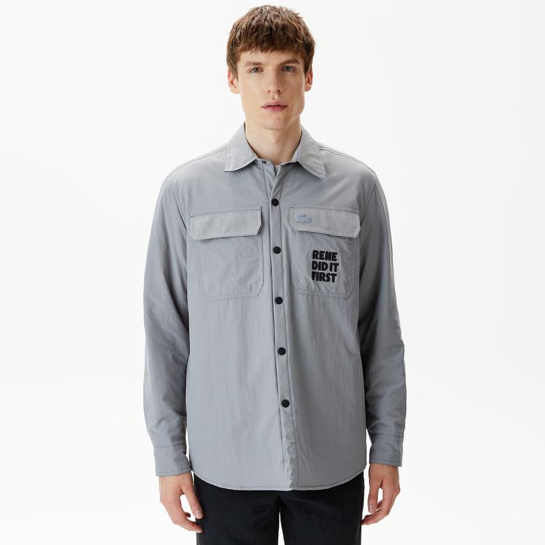 Erkek Regular Fit Baskılı Gri Gömlek