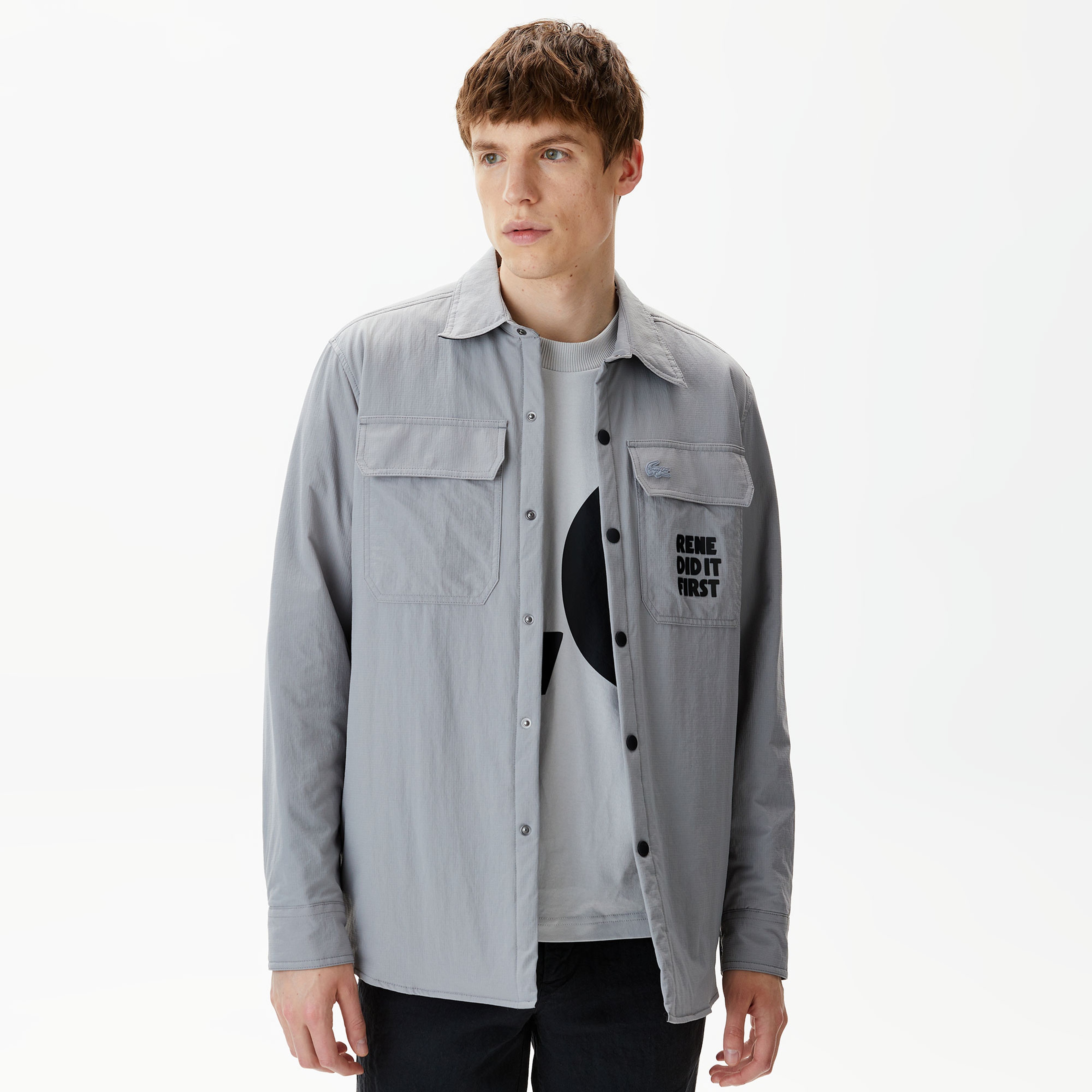 Erkek Regular Fit Baskılı Gri Gömlek