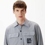 Erkek Regular Fit Baskılı Gri Gömlek