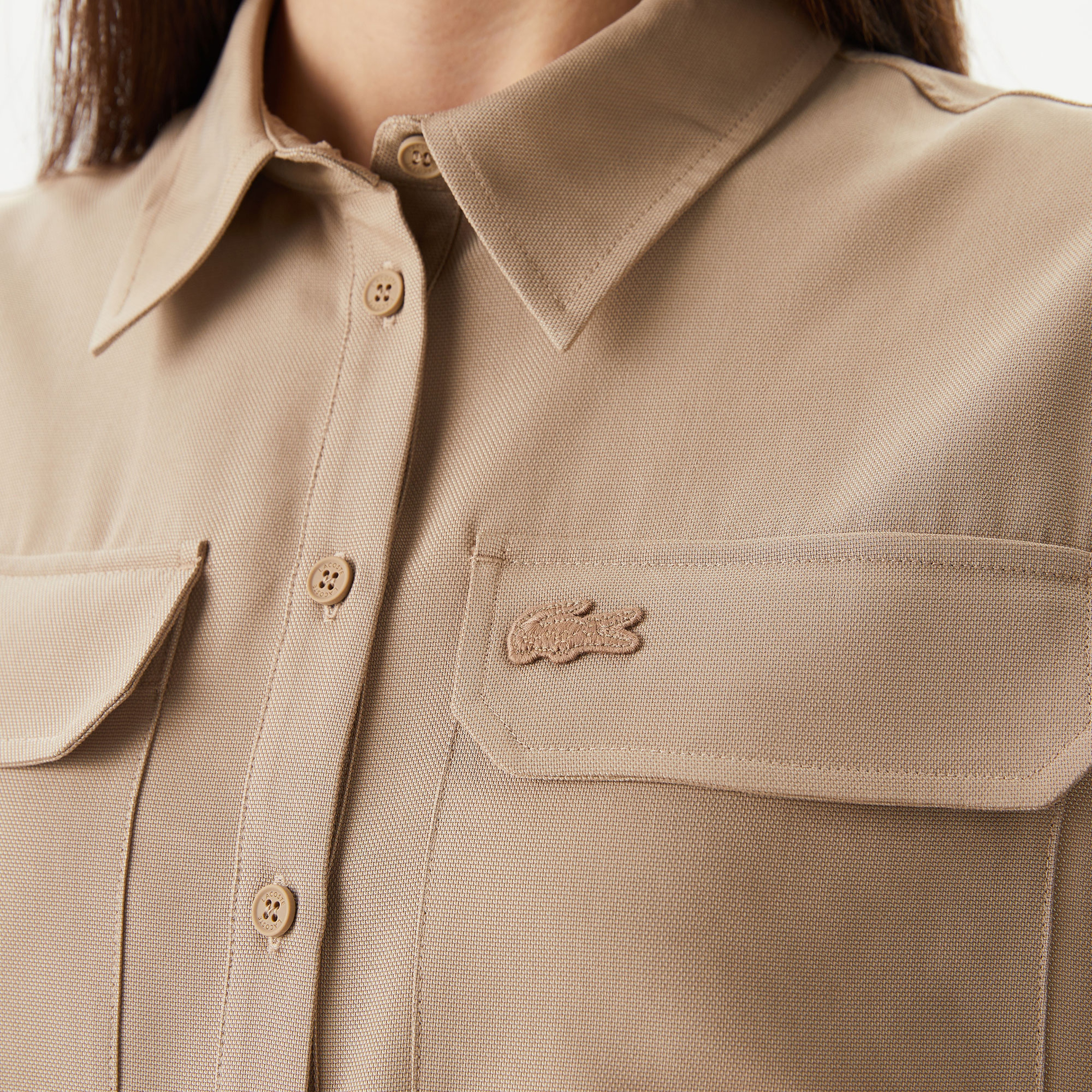 Kadın Straight Fit Polo Yaka Kahverengi Elbise