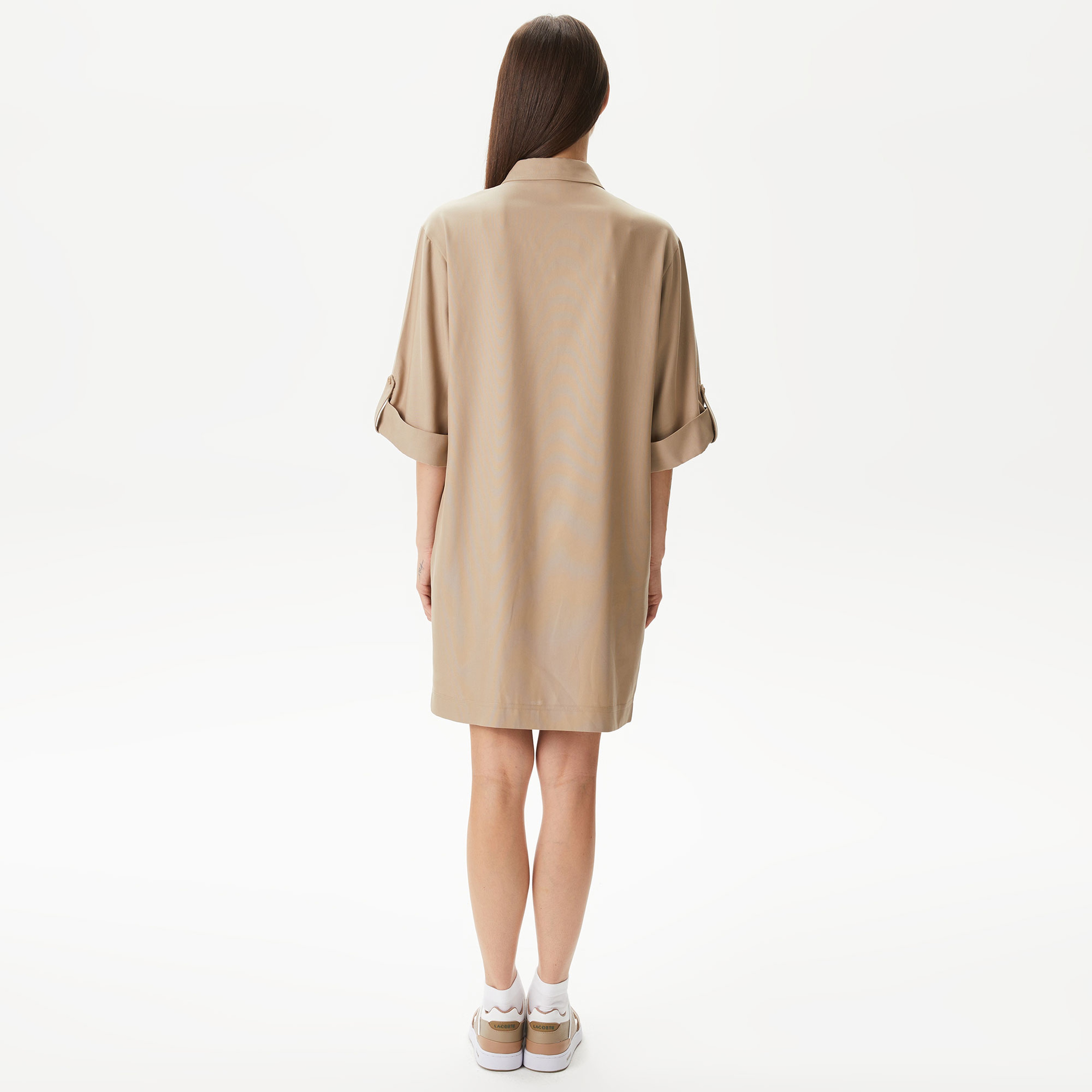 Kadın Straight Fit Polo Yaka Kahverengi Elbise