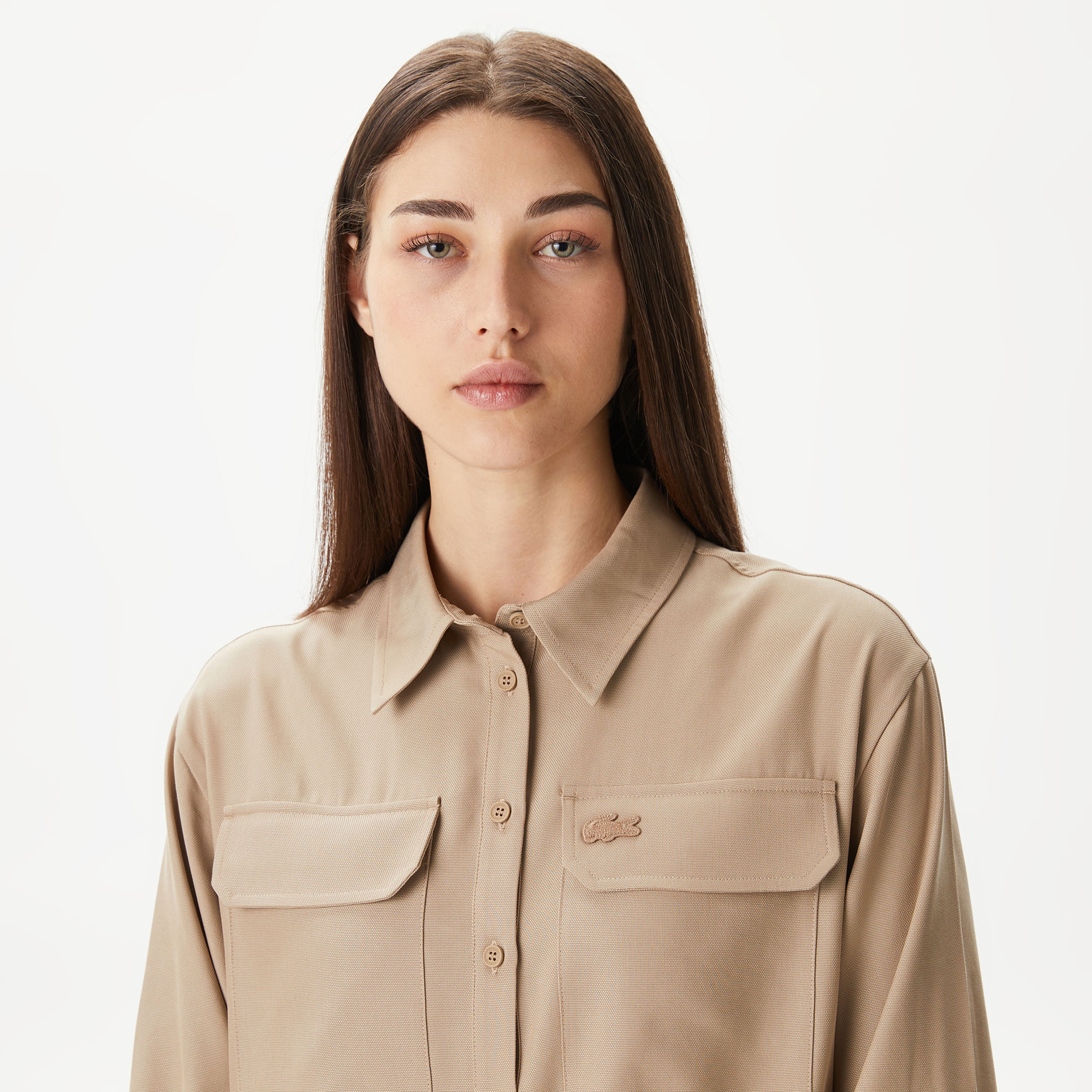 Kadın Straight Fit Polo Yaka Kahverengi Elbise