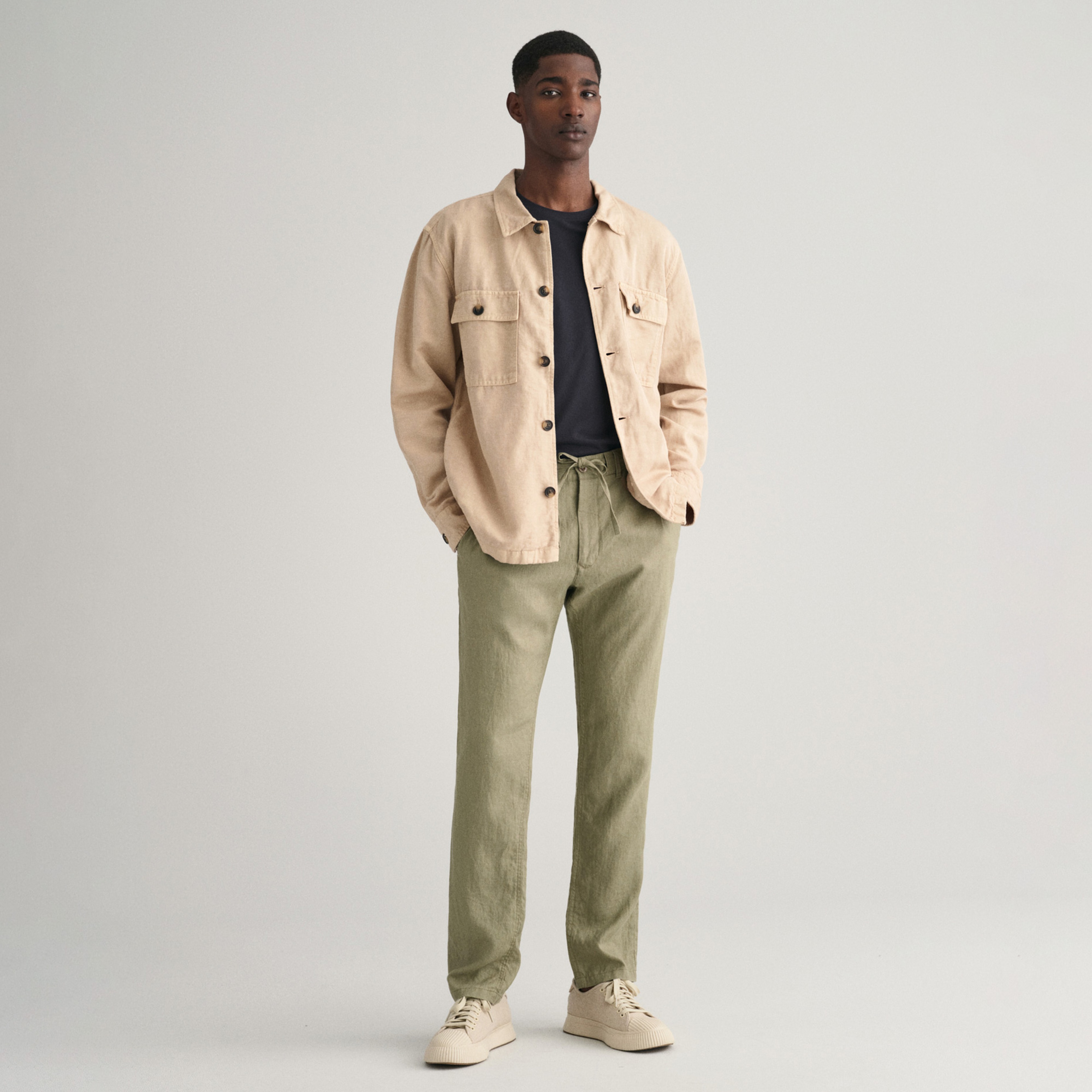 GANT Erkek Yeşil Relaxed Fit Keten Pantolon