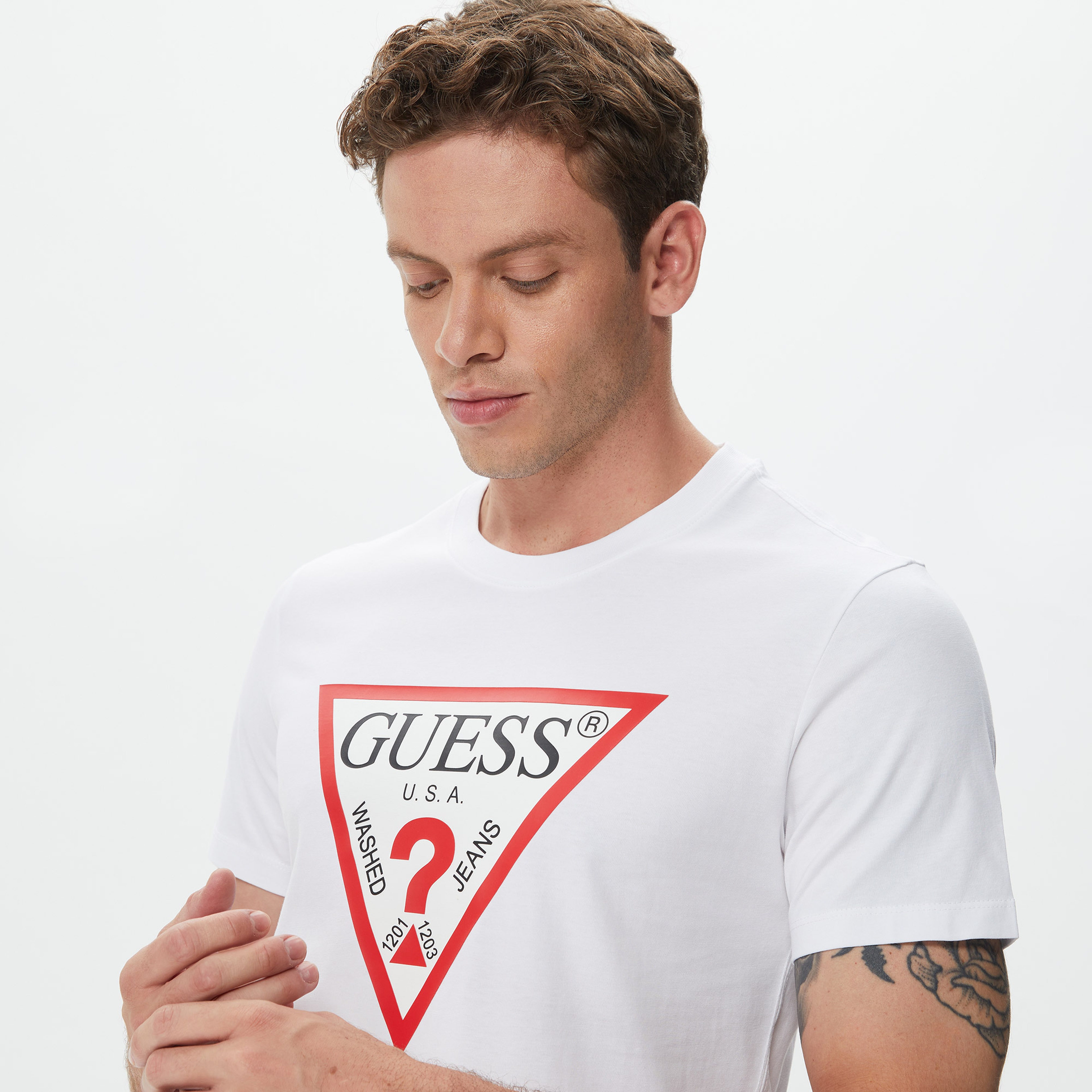 Guess Erkek Beyaz Tshirt