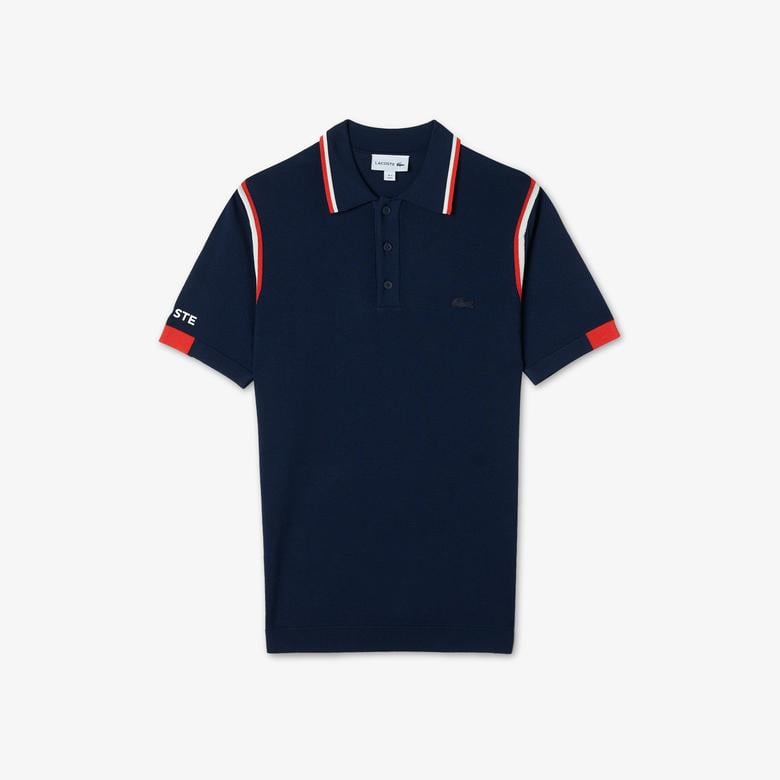 Erkek Regular Fit Polo Yaka Renk Bloklu Lacivert Triko