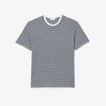 Erkek Classic Fit Bisiklet Yaka Çizgili Beyaz T-Shirt