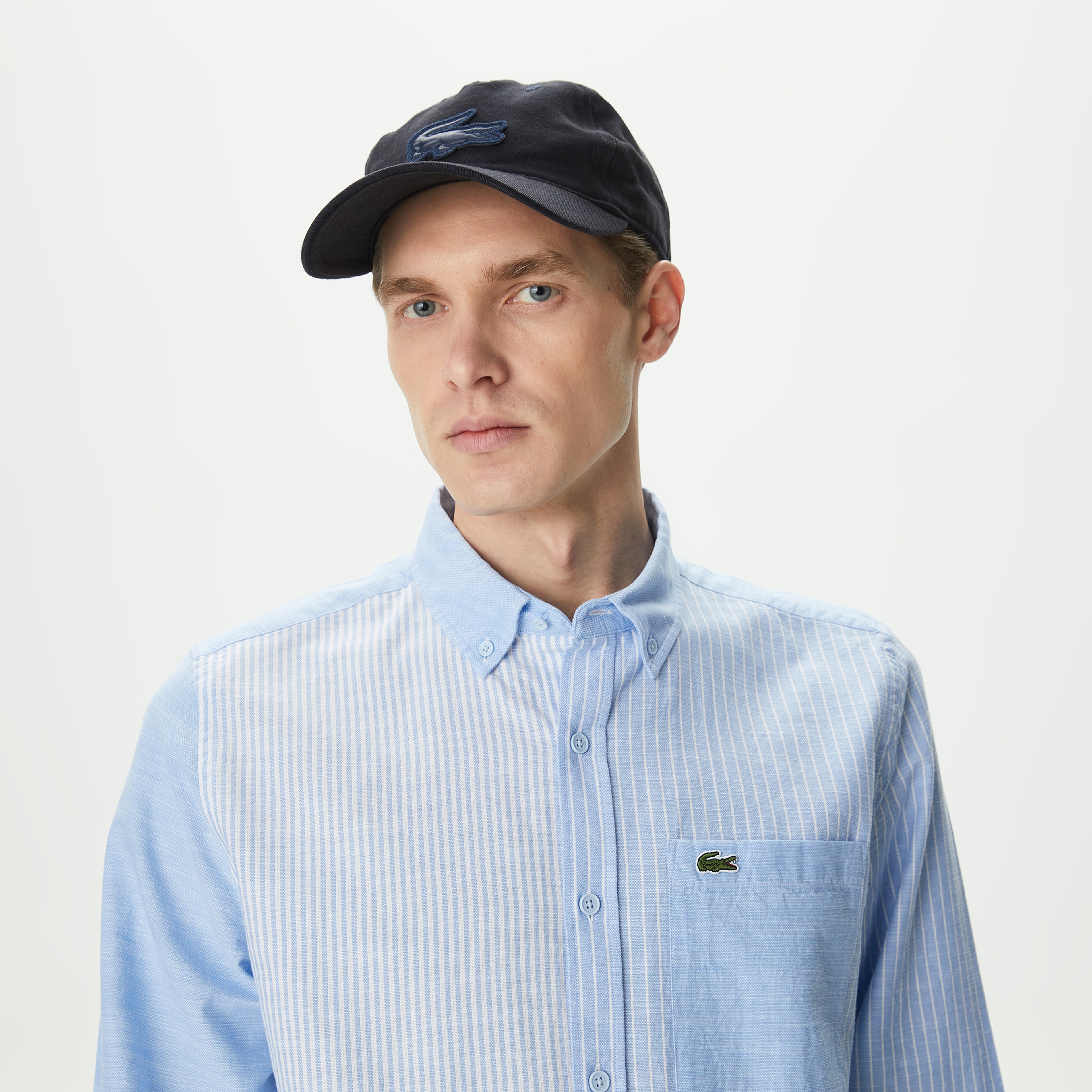 Erkek Regular Fit Çizgili Mavi Gömlek