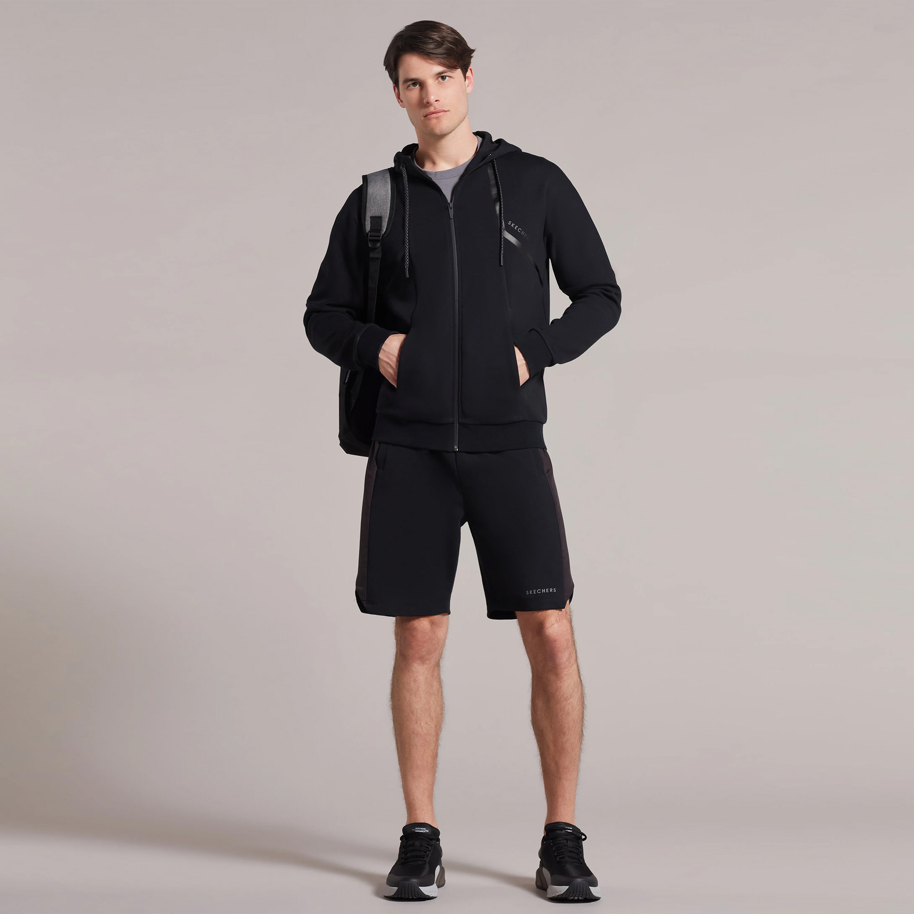 Skechers 2Xı-Lock Pu Printed Erkek Siyah Fermuarlı Eşofman Üstü