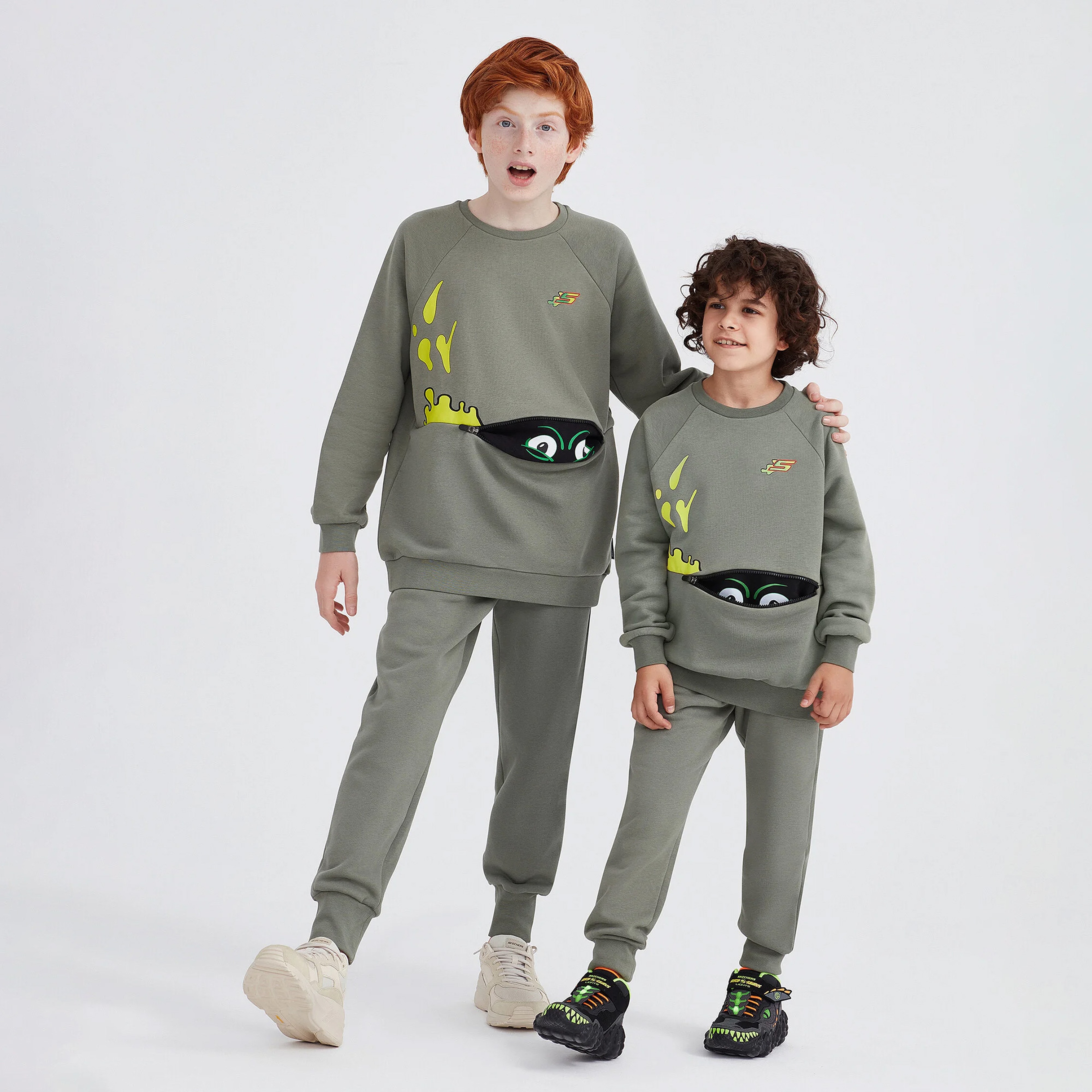 Skechers Heavy Weight Fleece Graphic Çocuk Haki Sweatshirt