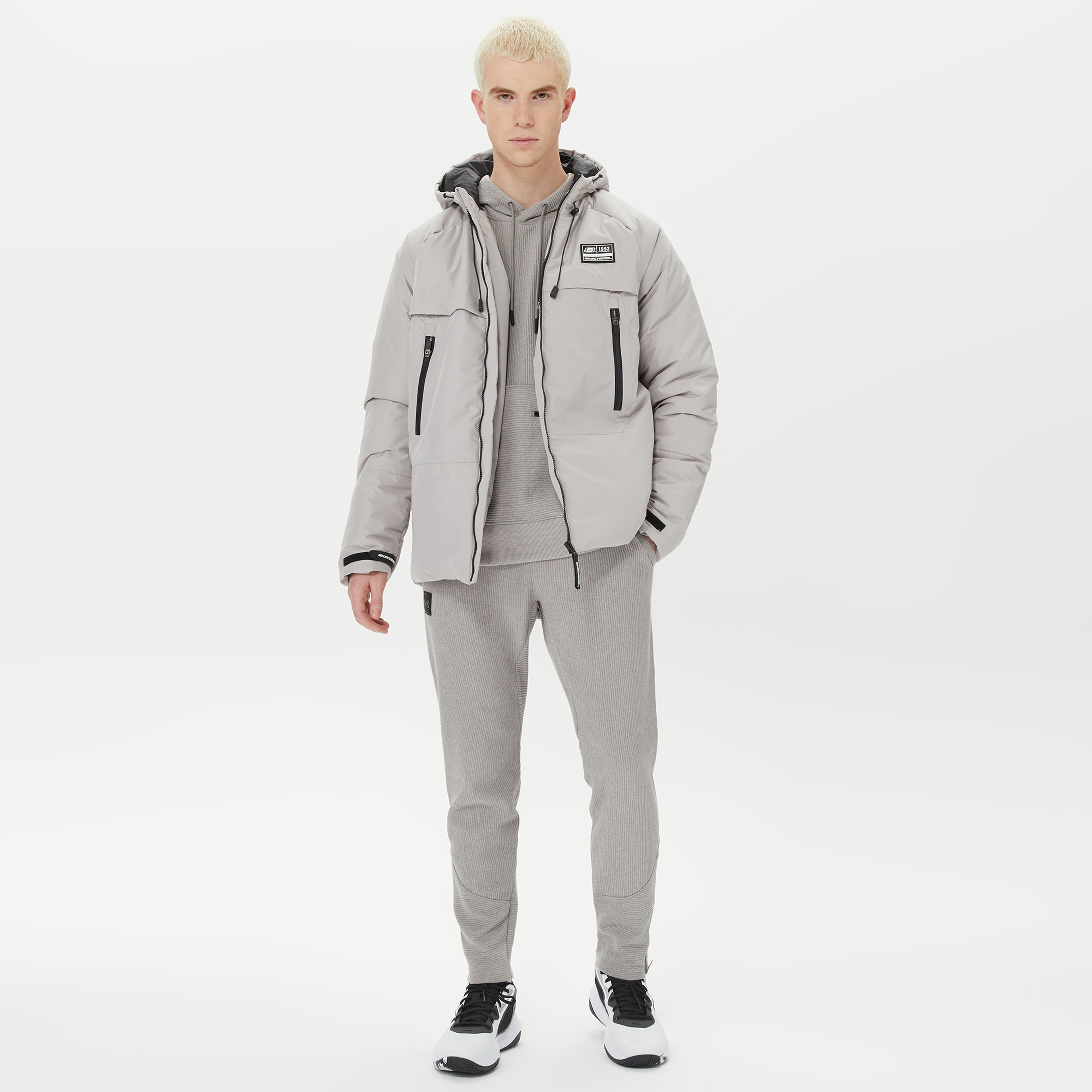 Skechers Outerwear Padded Erkek Gri Mont
