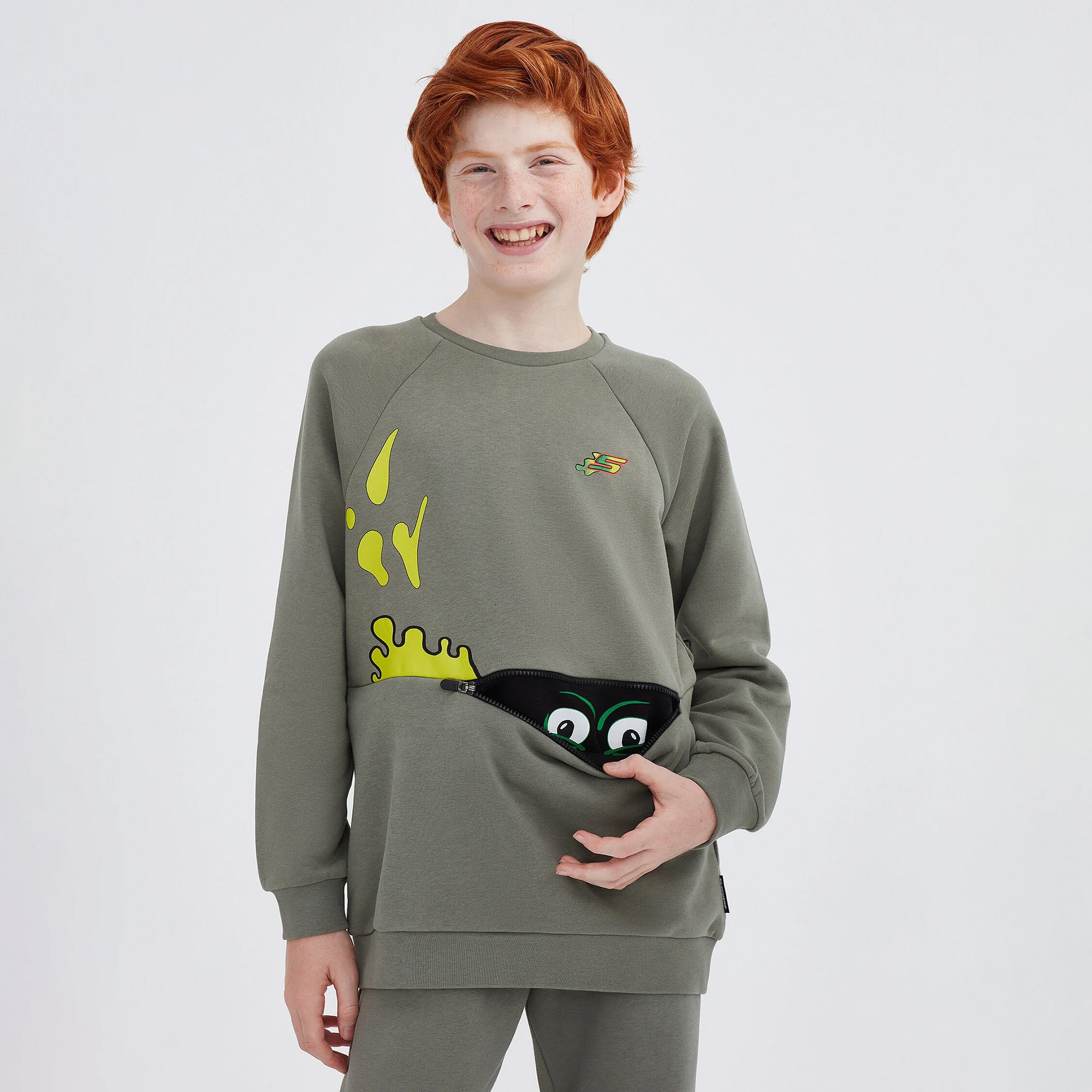 Skechers Heavy Weight Fleece Graphic Çocuk Haki Sweatshirt