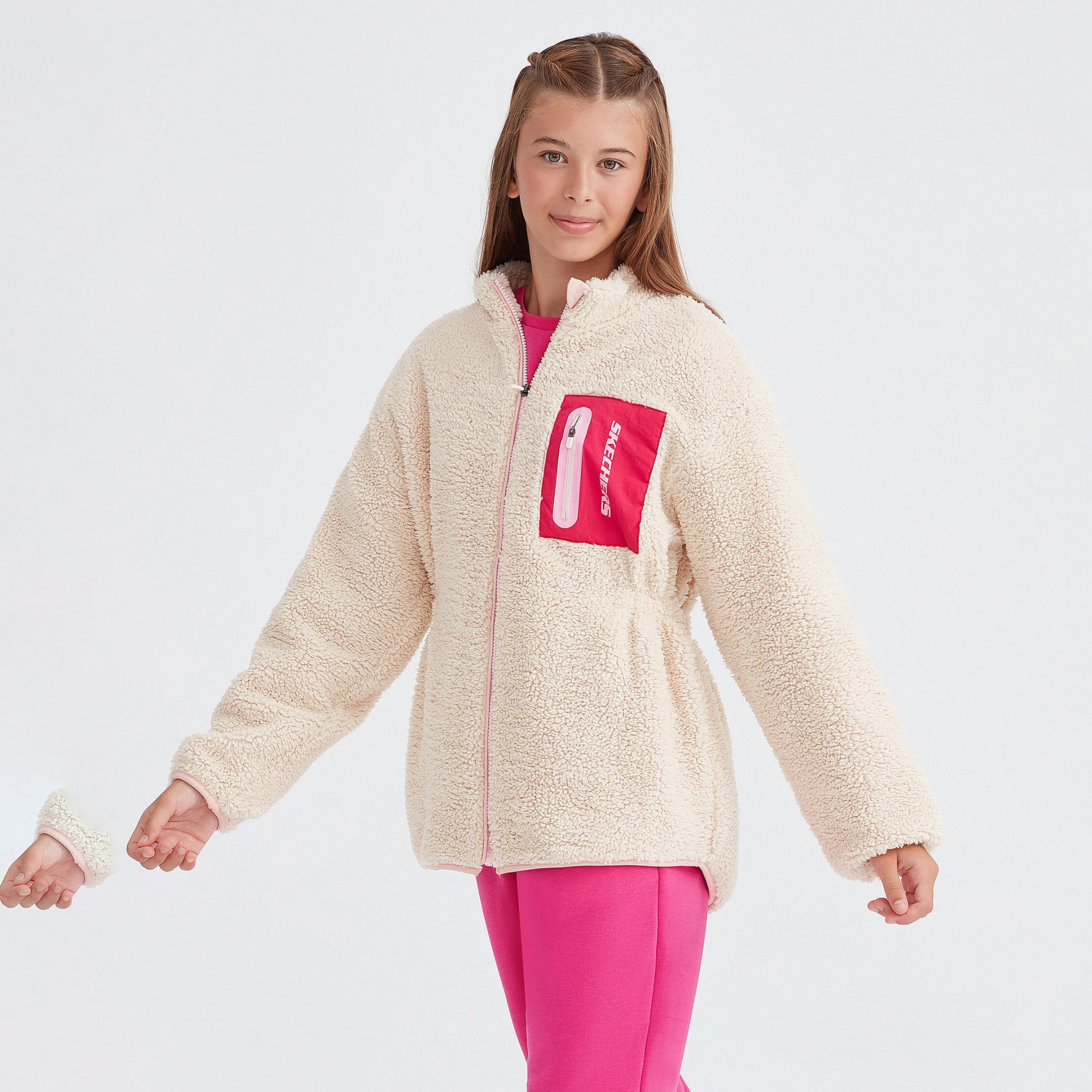 Skechers Outdoor Fleece Full Zip Sherpa Çocuk Beyaz Eşofman Üstü