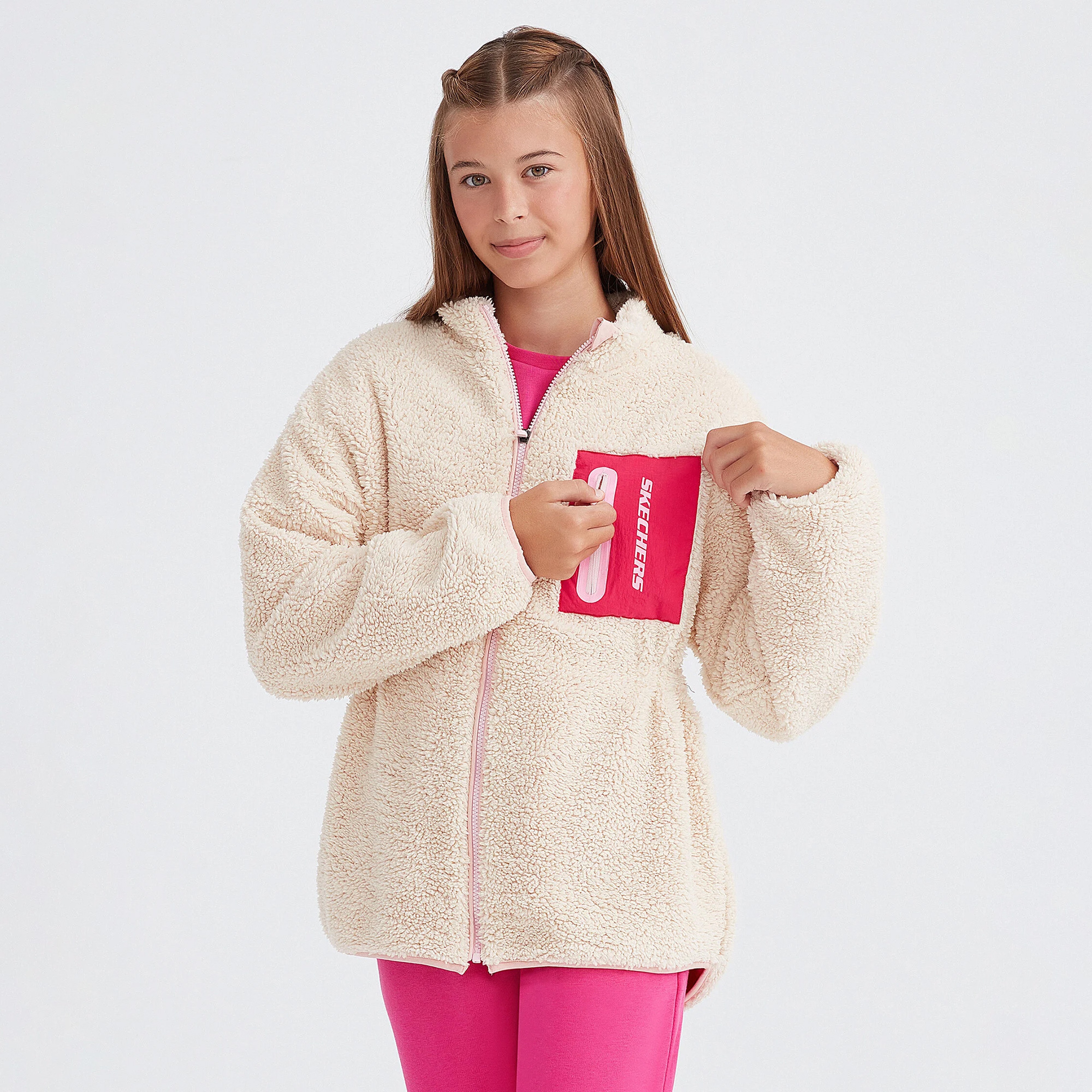 Skechers Outdoor Fleece Full Zip Sherpa Çocuk Beyaz Eşofman Üstü