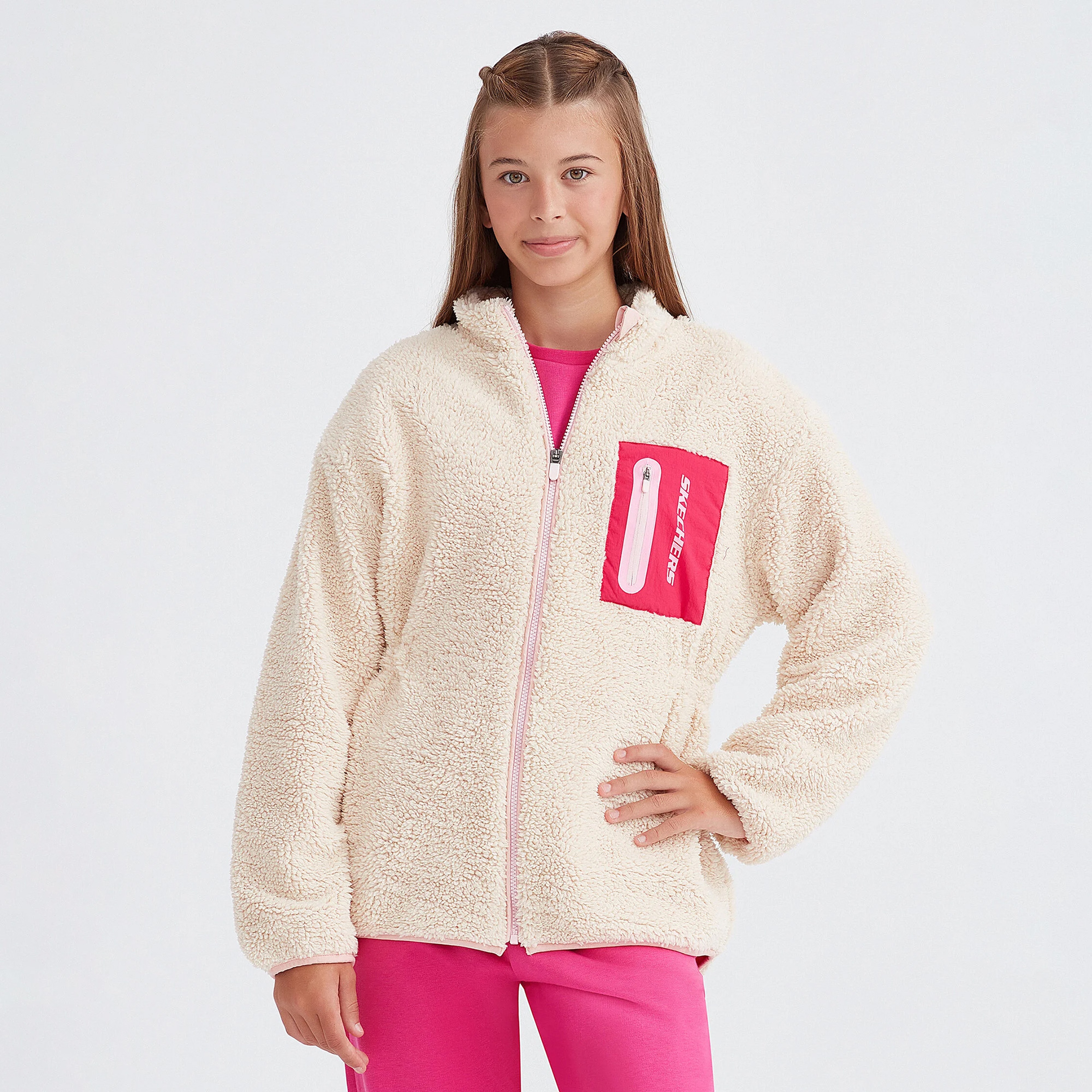 Skechers Outdoor Fleece Full Zip Sherpa Çocuk Beyaz Eşofman Üstü