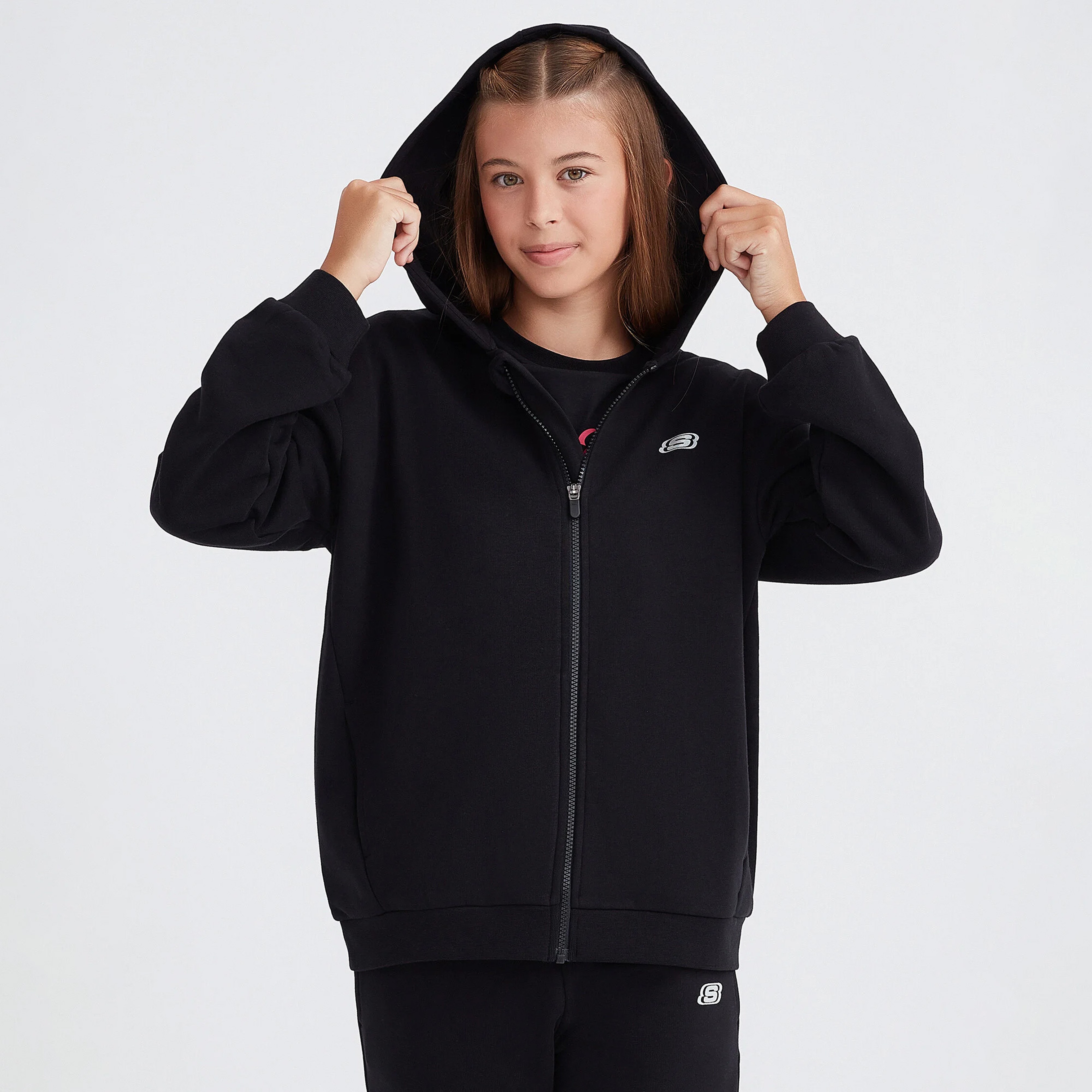 Skechers Low Fleece Full Zip Hoodie Çocuk Siyah Eşofman Üstü