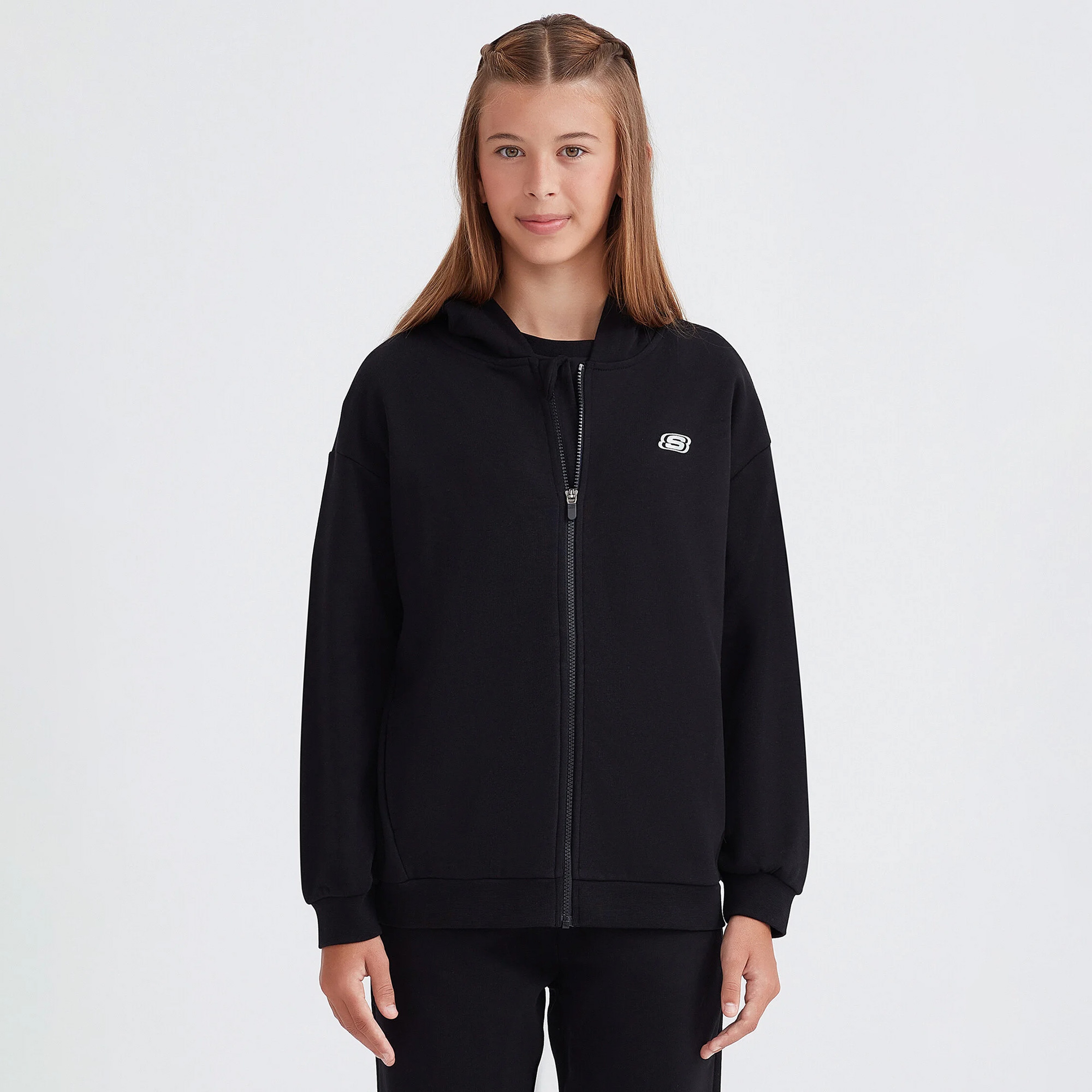 Skechers Low Fleece Full Zip Hoodie Çocuk Siyah Eşofman Üstü