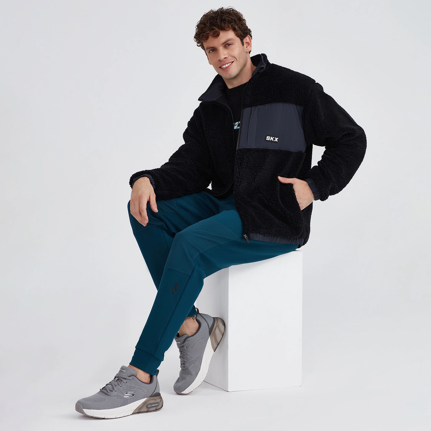 Skechers Outdoor Fleece Full Zip Sherpa Erkek Siyah Polar