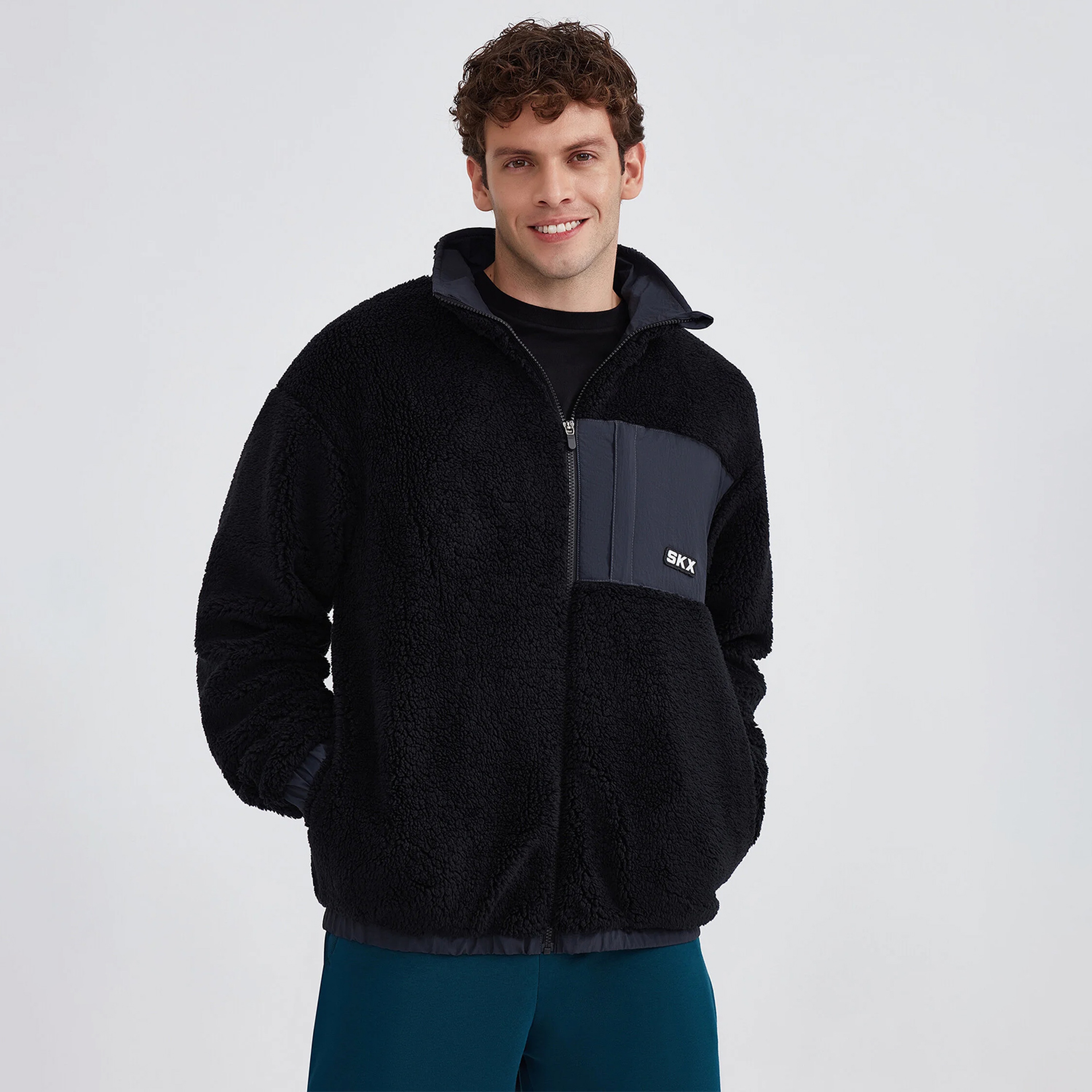 Skechers Outdoor Fleece Full Zip Sherpa Erkek Siyah Polar Mont