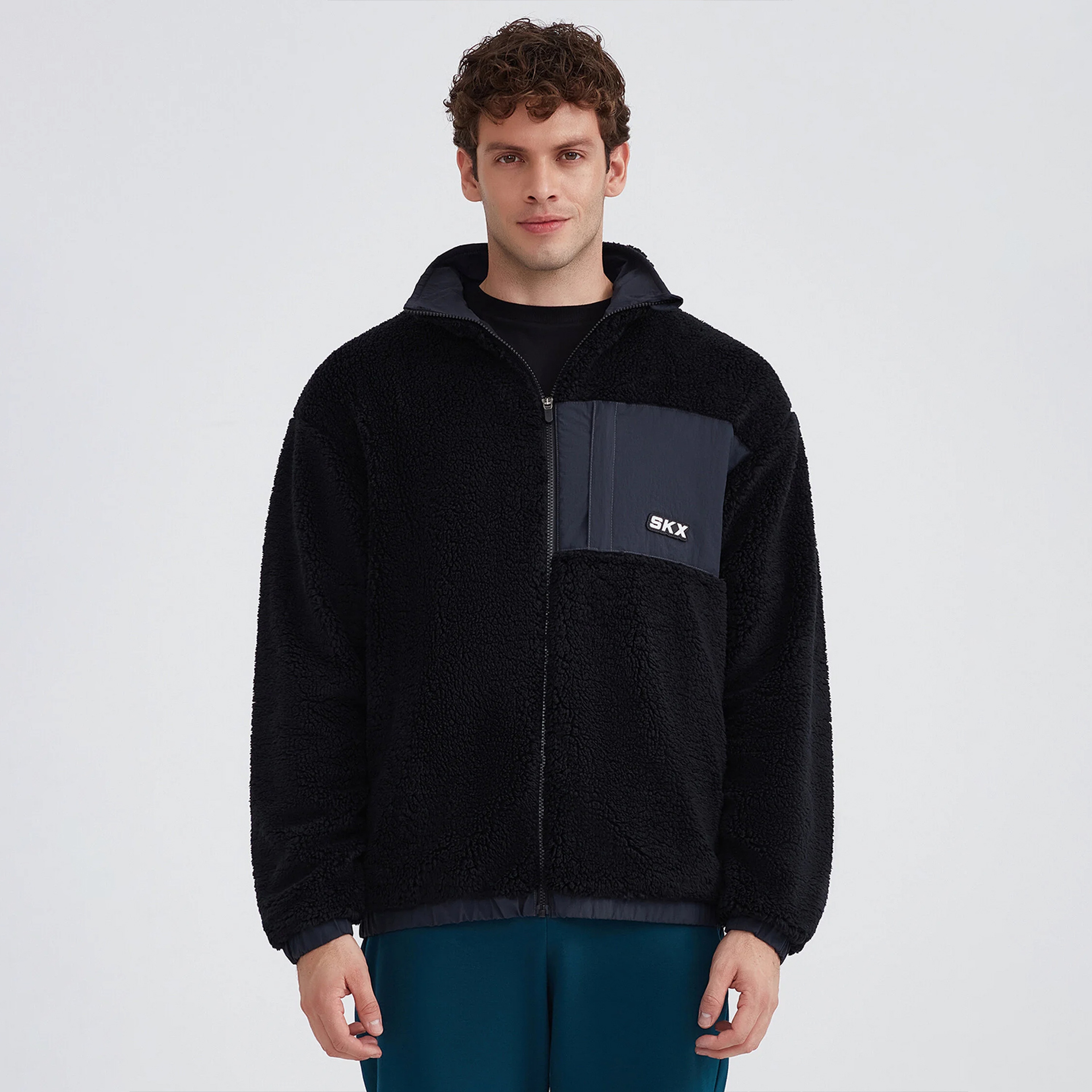 Skechers Outdoor Fleece Full Zip Sherpa Erkek Siyah Polar Mont