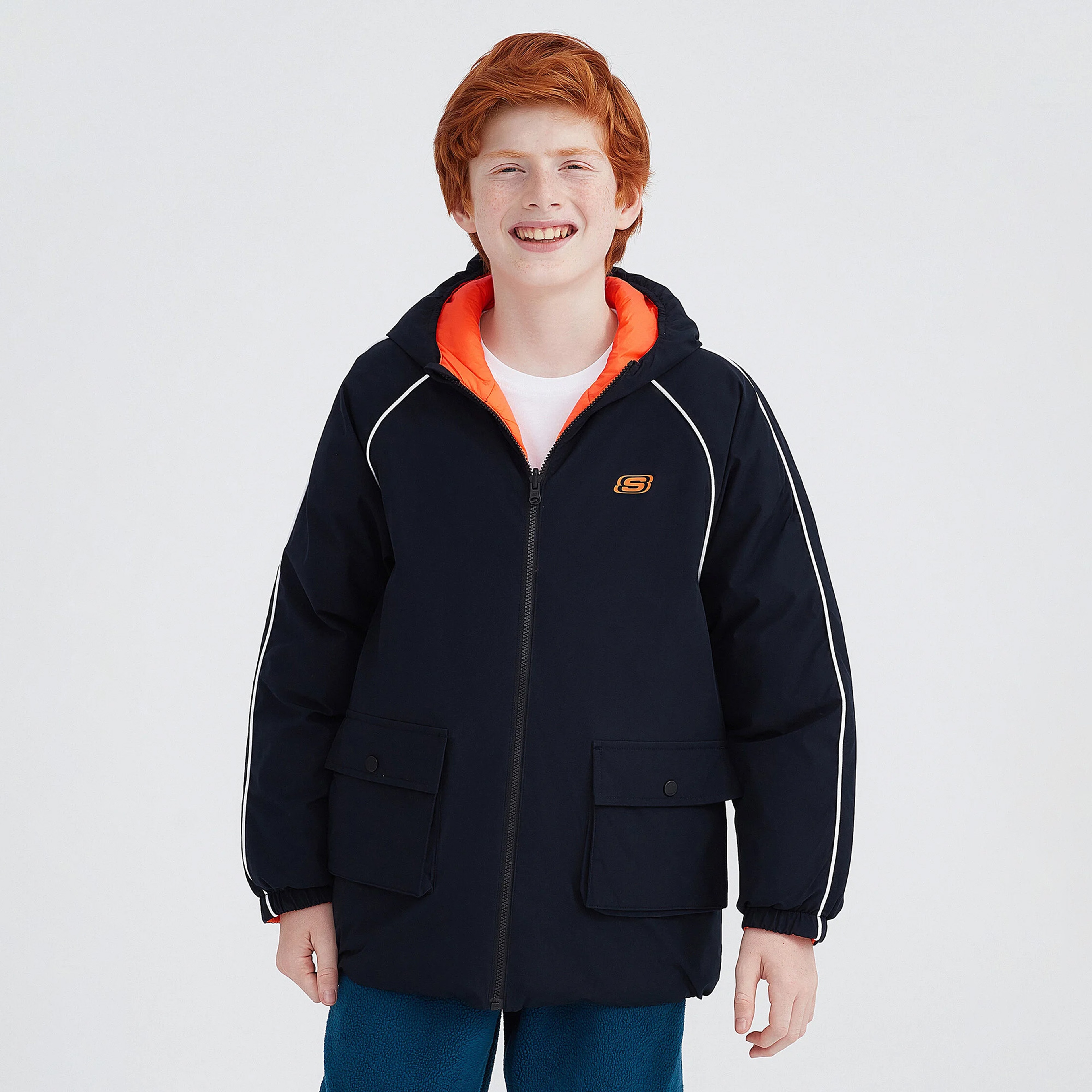 Skechers Outerwear Reversible Coated Çift Taraflı Çocuk Siyah Mont