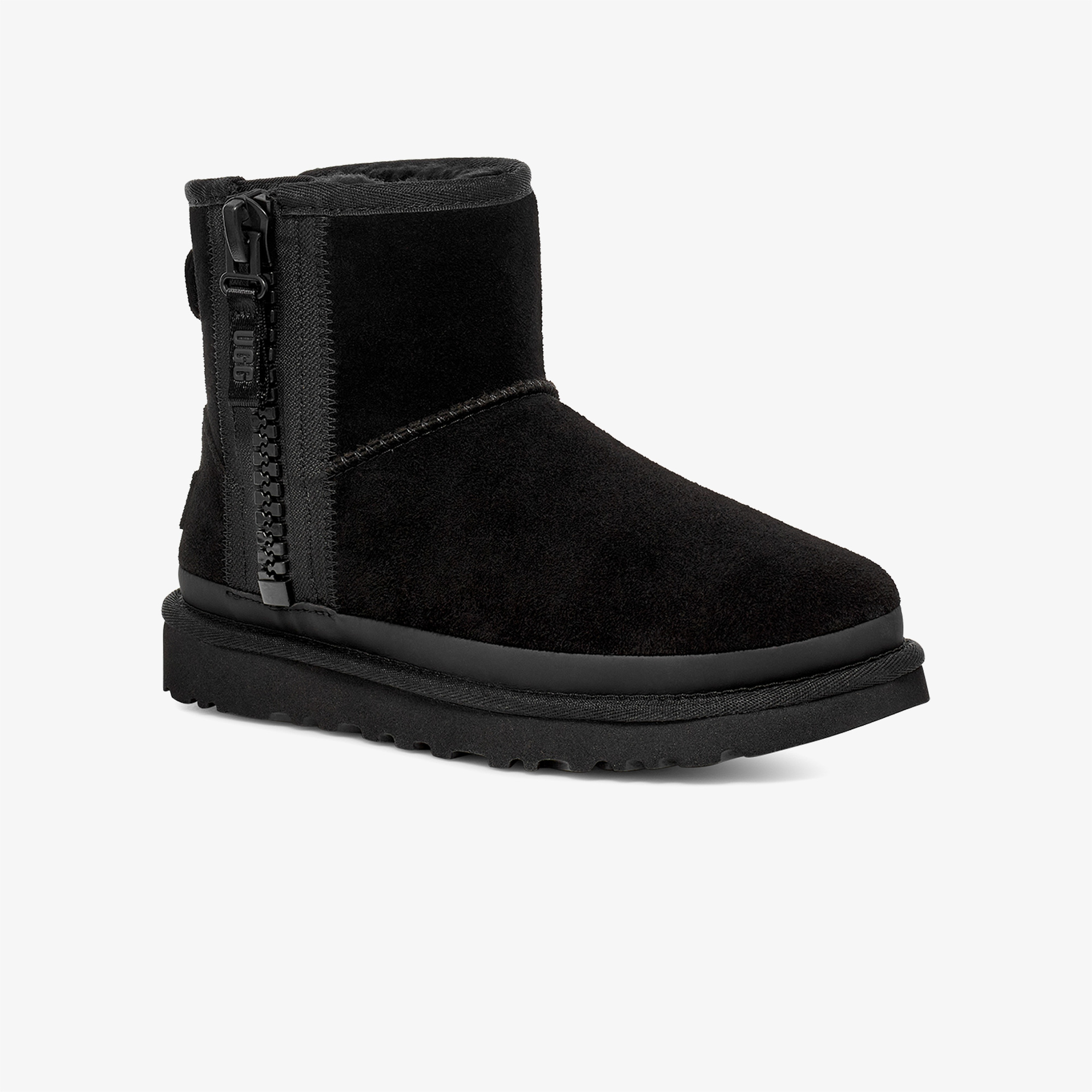 UGG Classic Mini Zipper Tape Logo Kadın Siyah Bot
