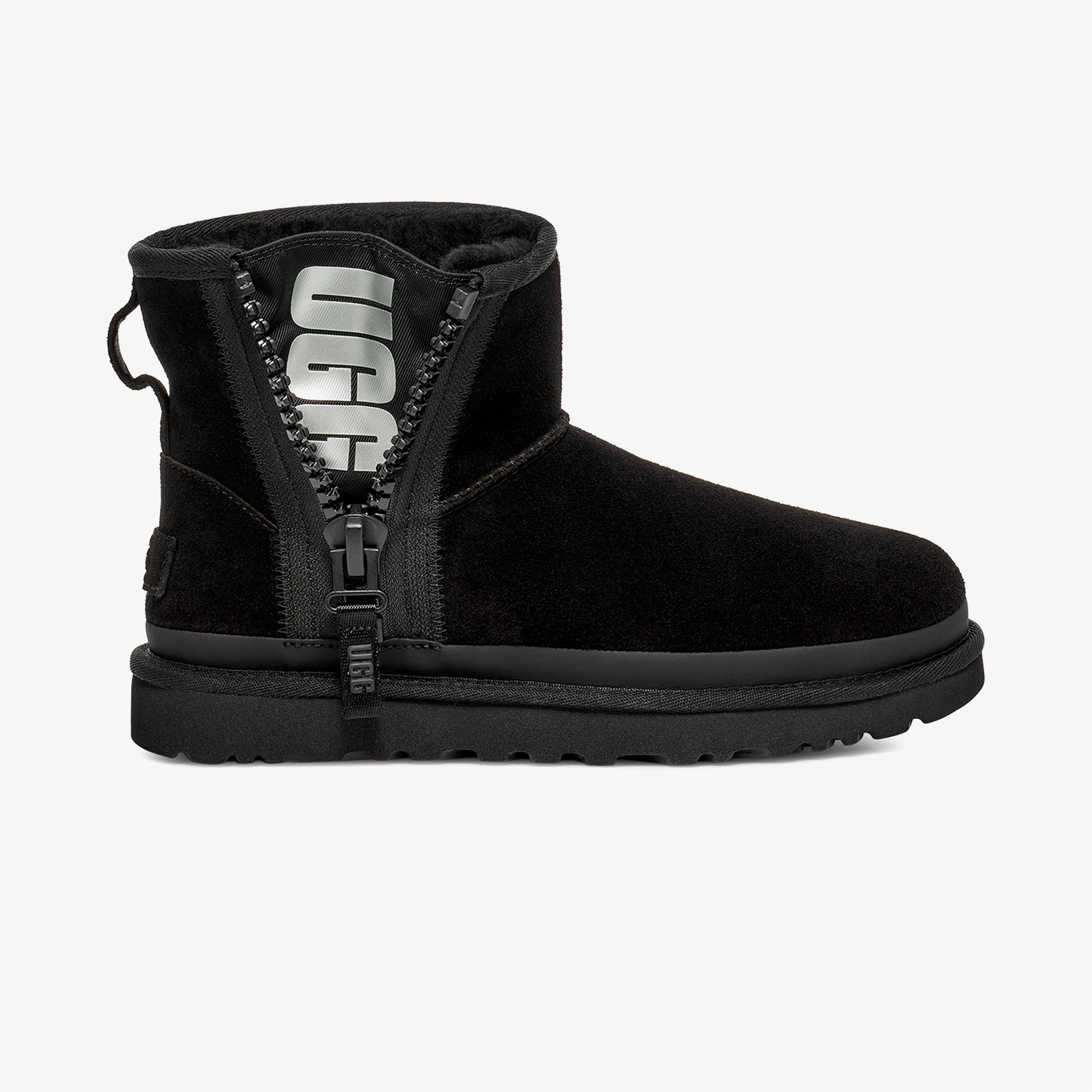 UGG Classic Mini Zipper Tape Logo Kadın Siyah Bot