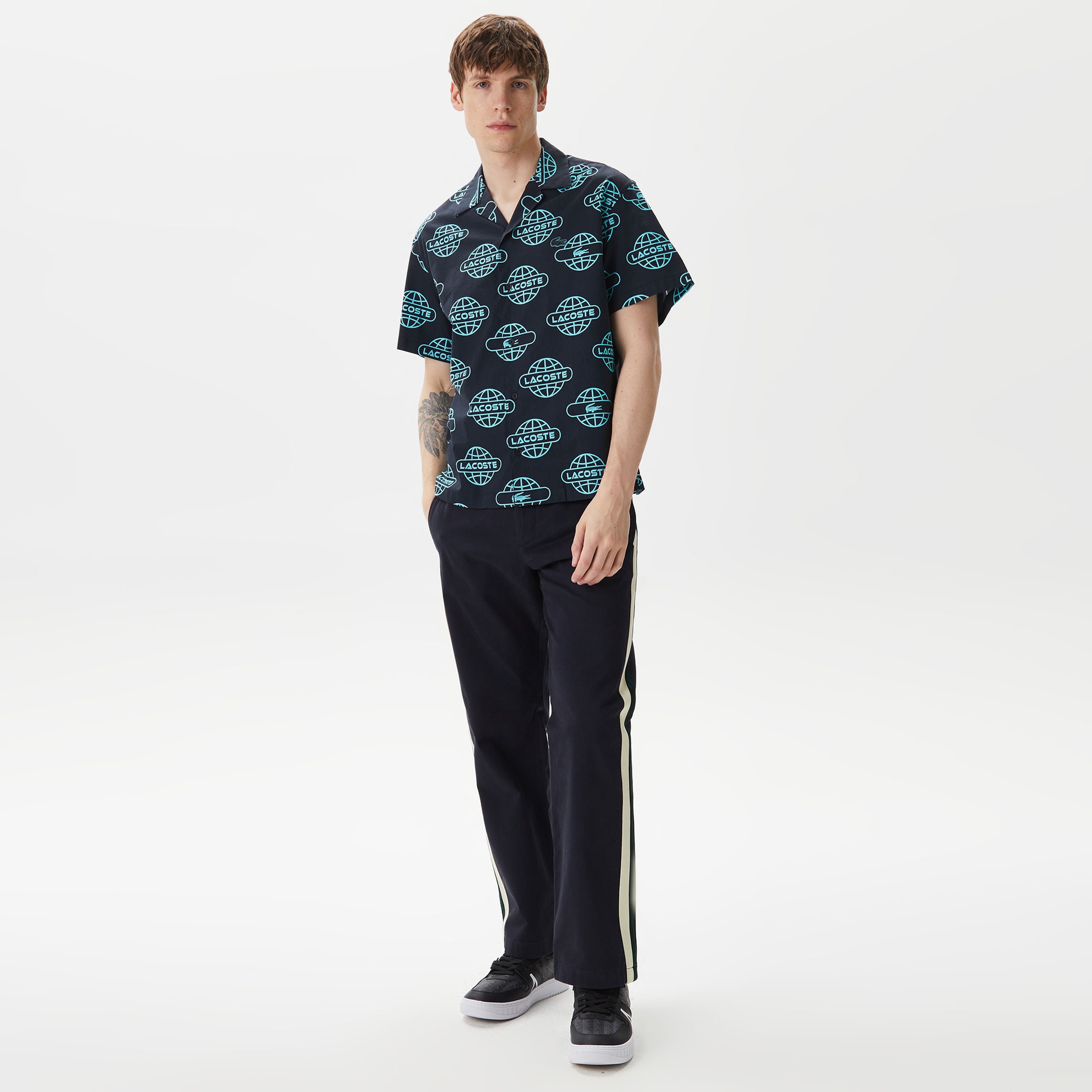 Erkek Relaxed Fit Kısa Kollu Desenli Siyah Gömlek