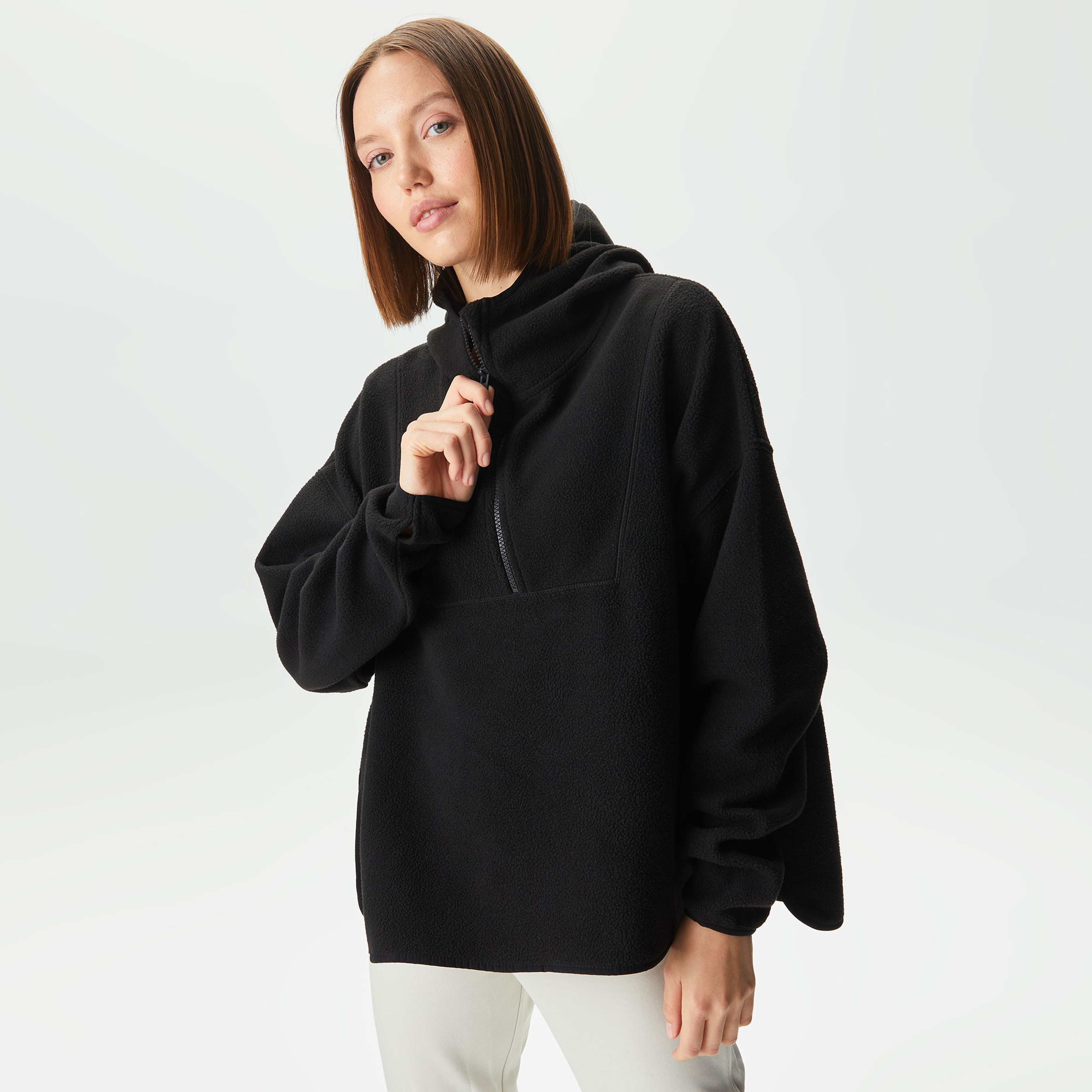 Skechers Outdoor Fleece Half Zip Sherpa Kadın Siyah Eşofman Üstü