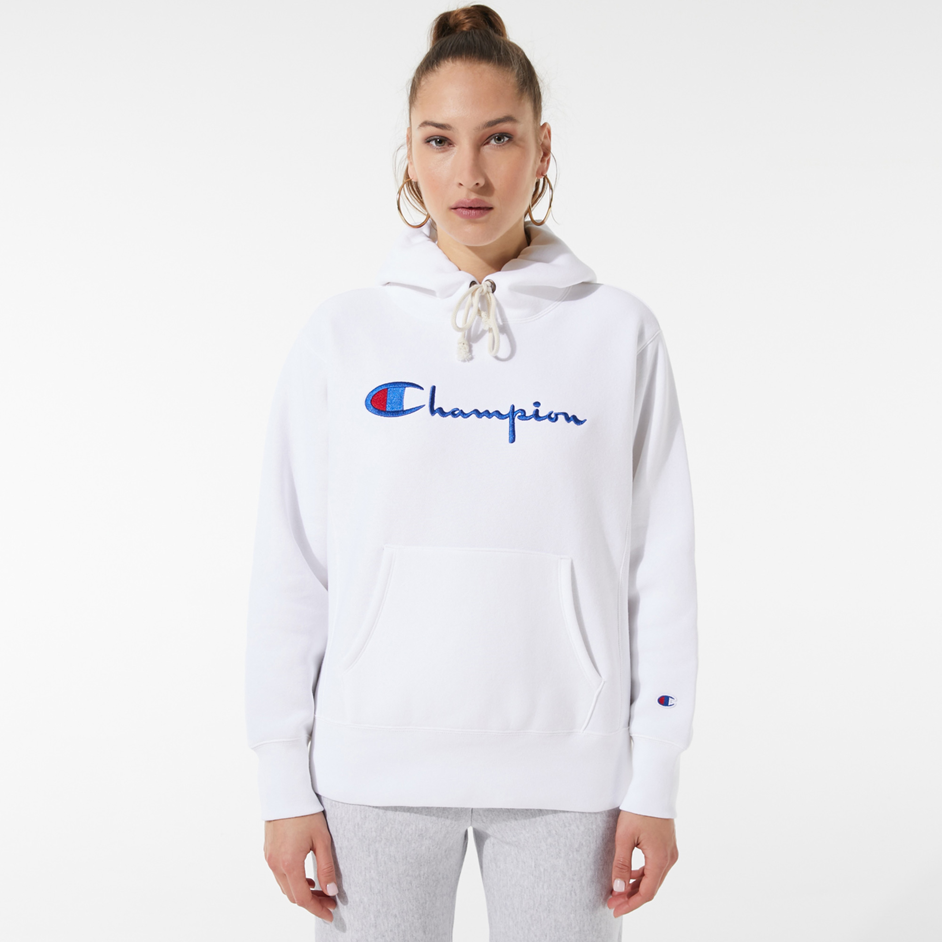 Champion Kadın Kapüşonlu Beyaz Sweatshirt