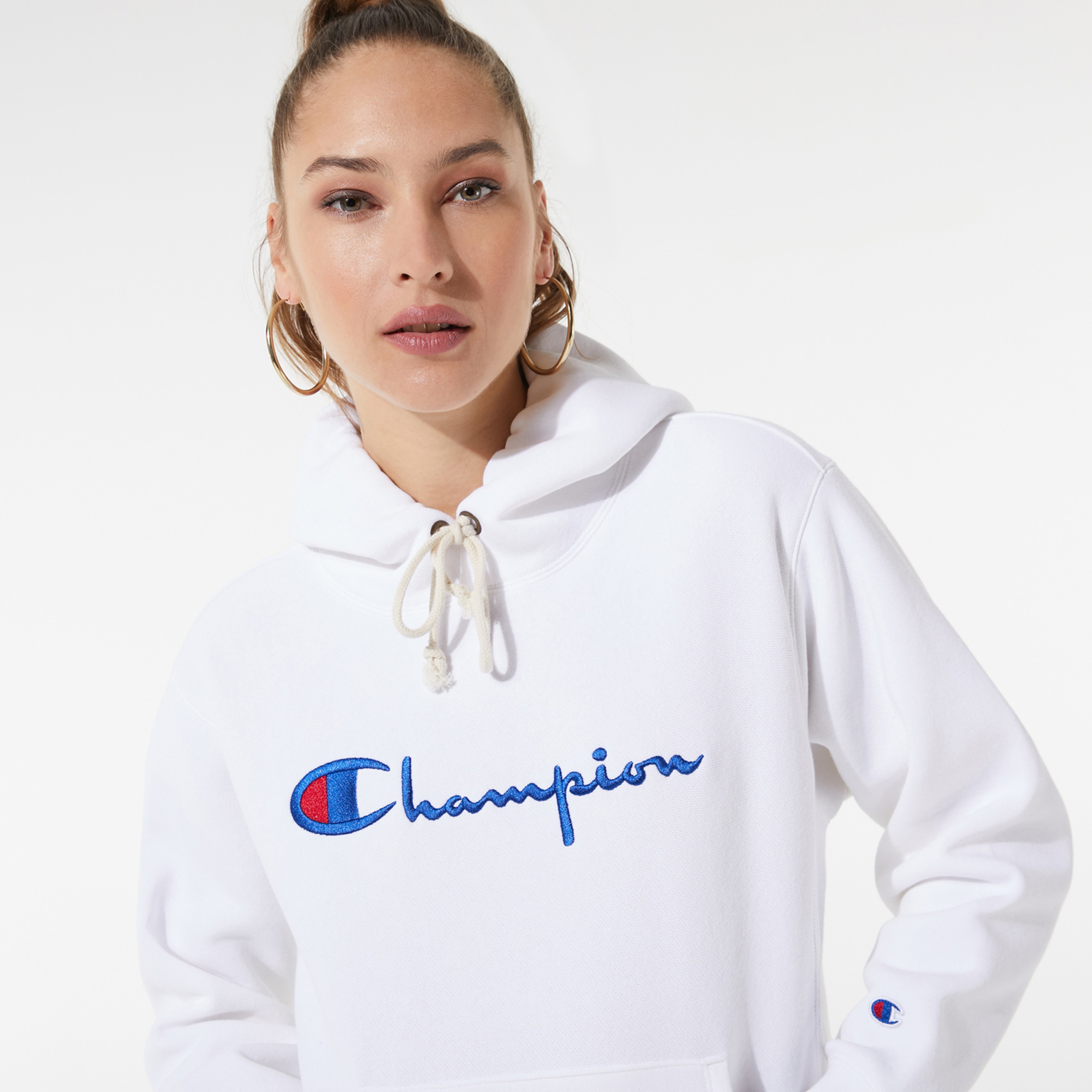 Champion Kadın Kapüşonlu Beyaz Sweatshirt