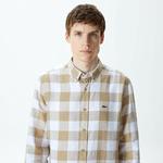 Erkek Regular Fit Ekose Beyaz Gömlek