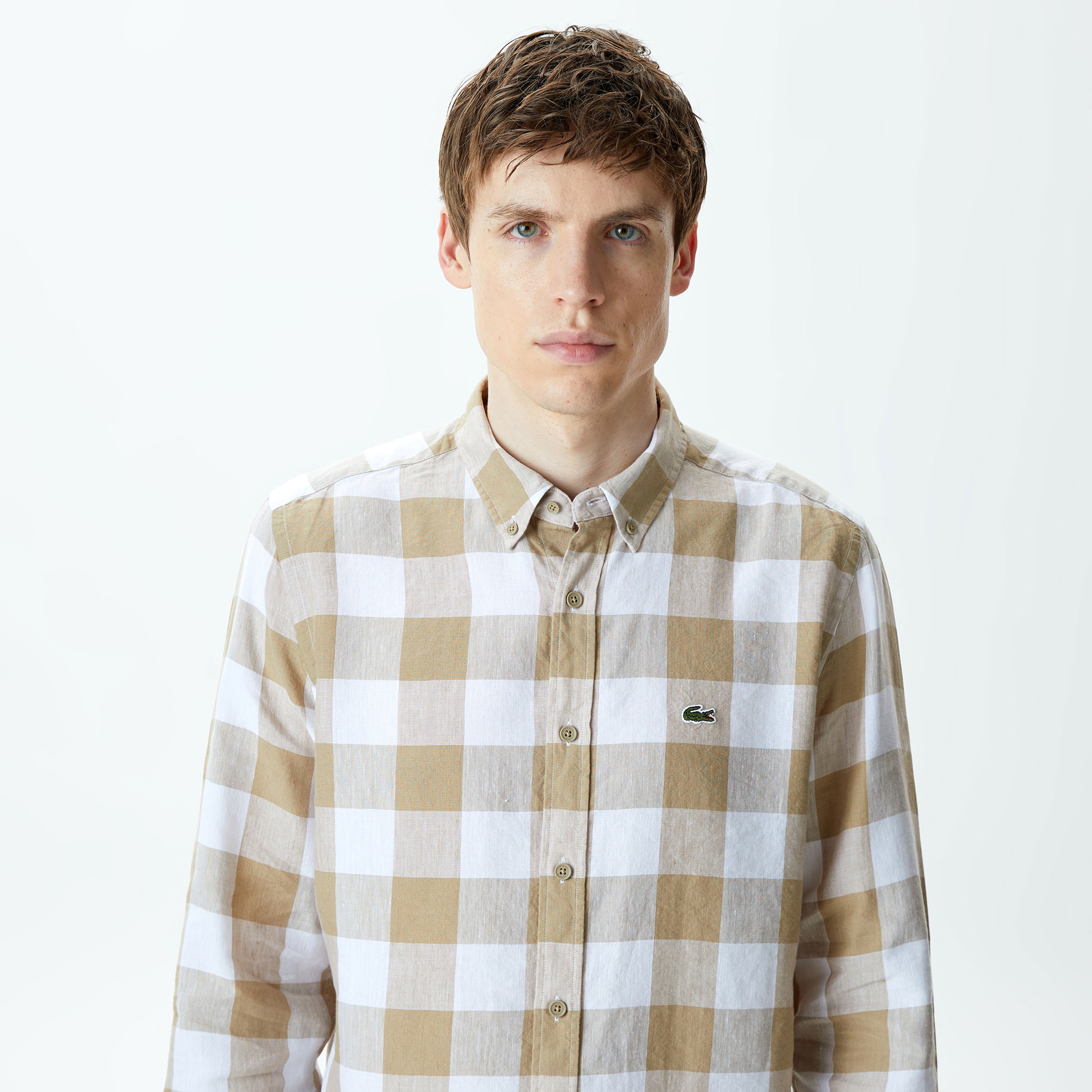 Erkek Regular Fit Ekose Beyaz Gömlek