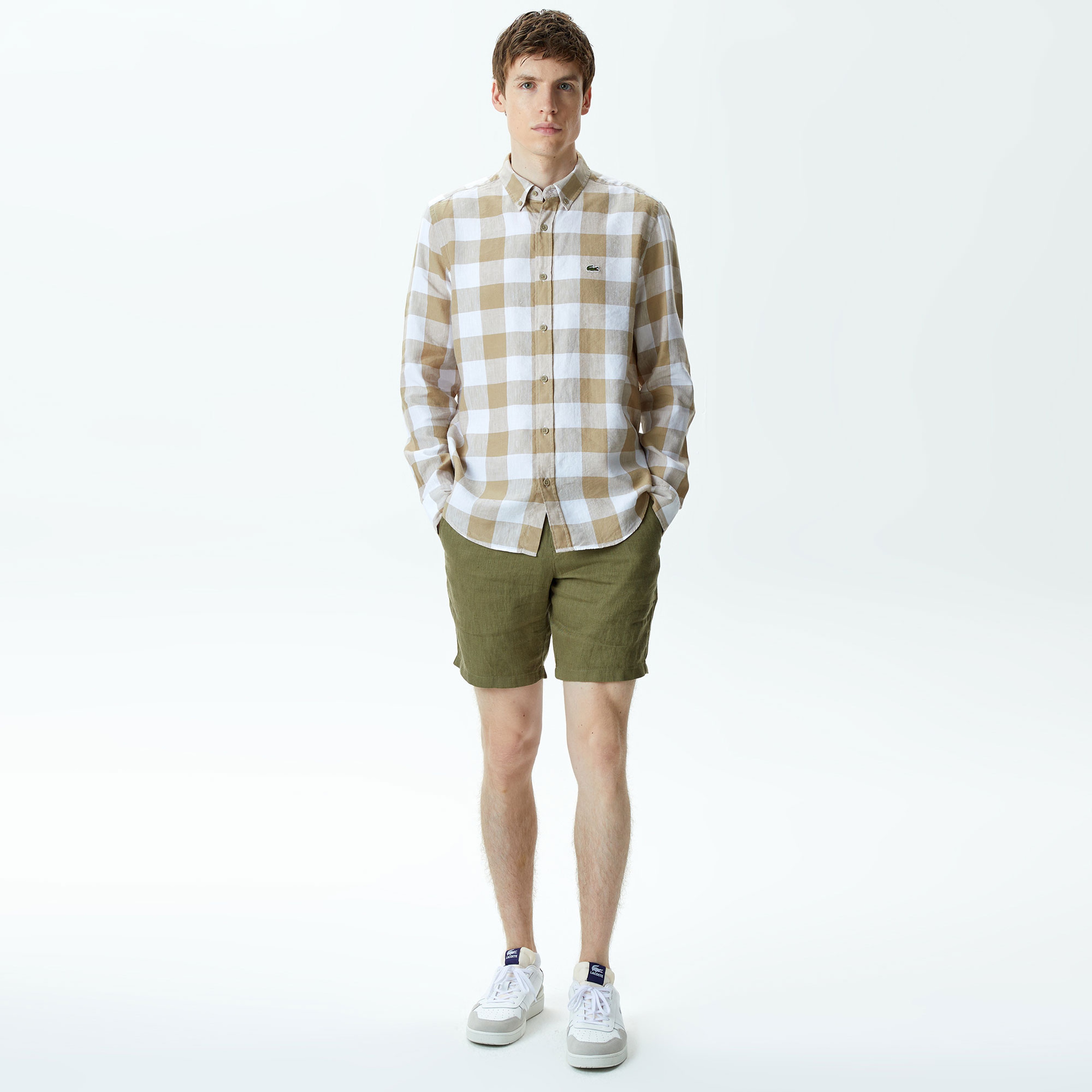 Erkek Regular Fit Ekose Beyaz Gömlek