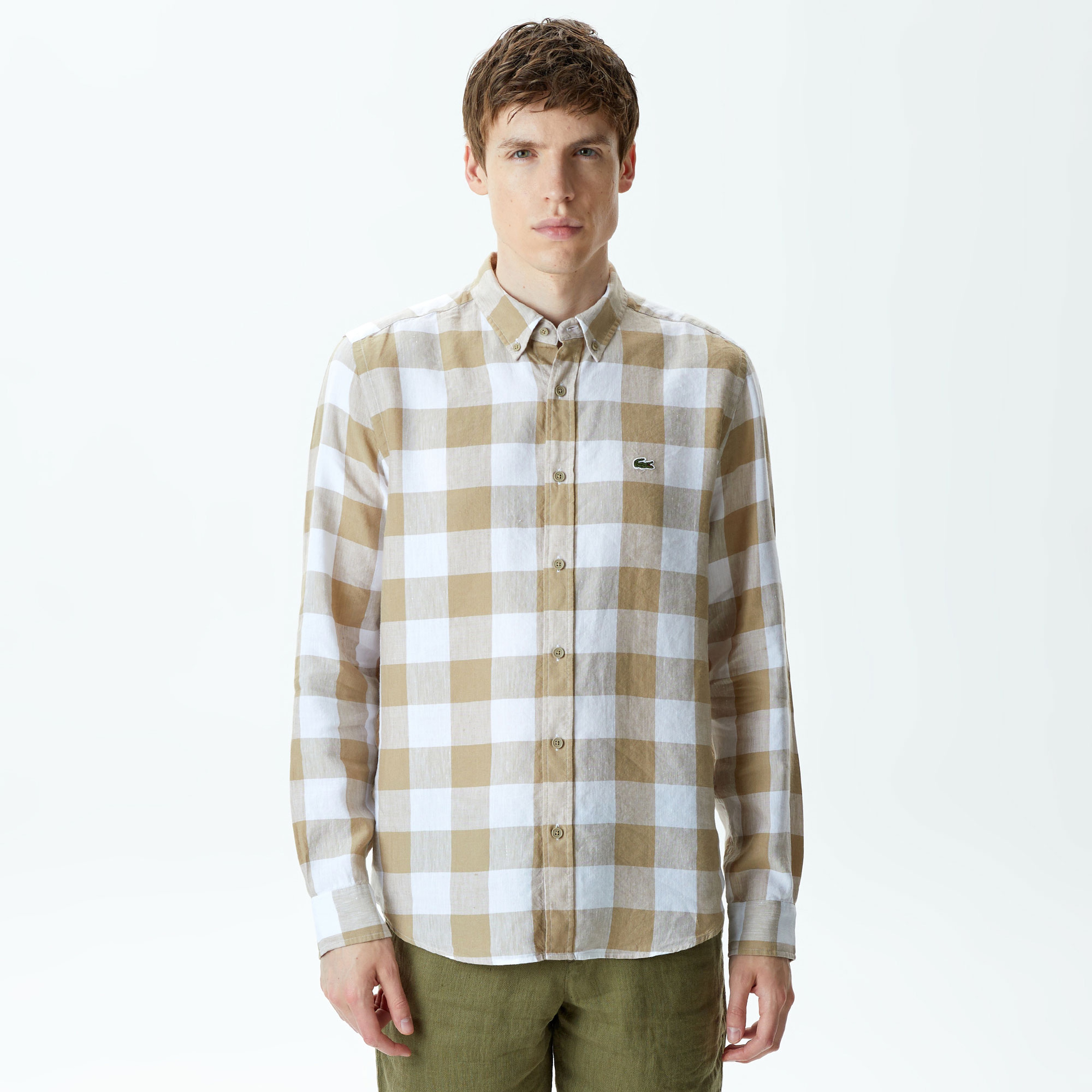 Erkek Regular Fit Ekose Beyaz Gömlek