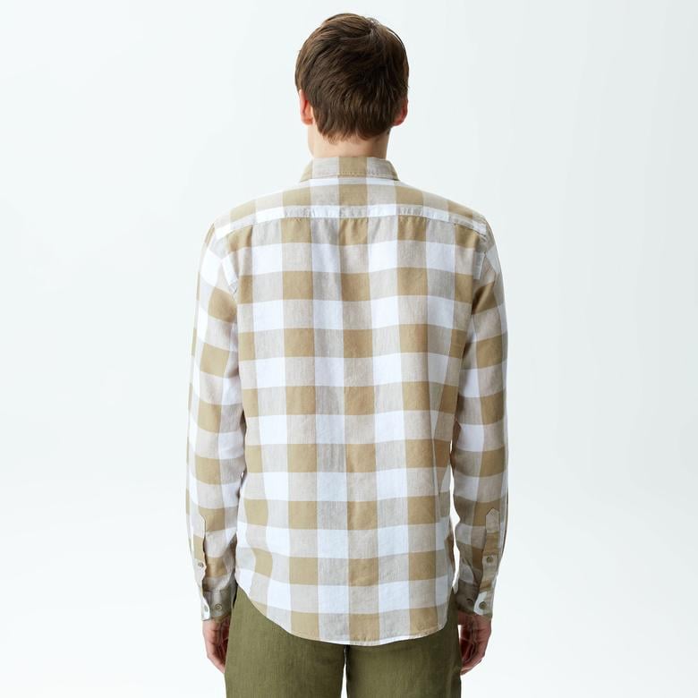 Erkek Regular Fit Ekose Beyaz Gömlek