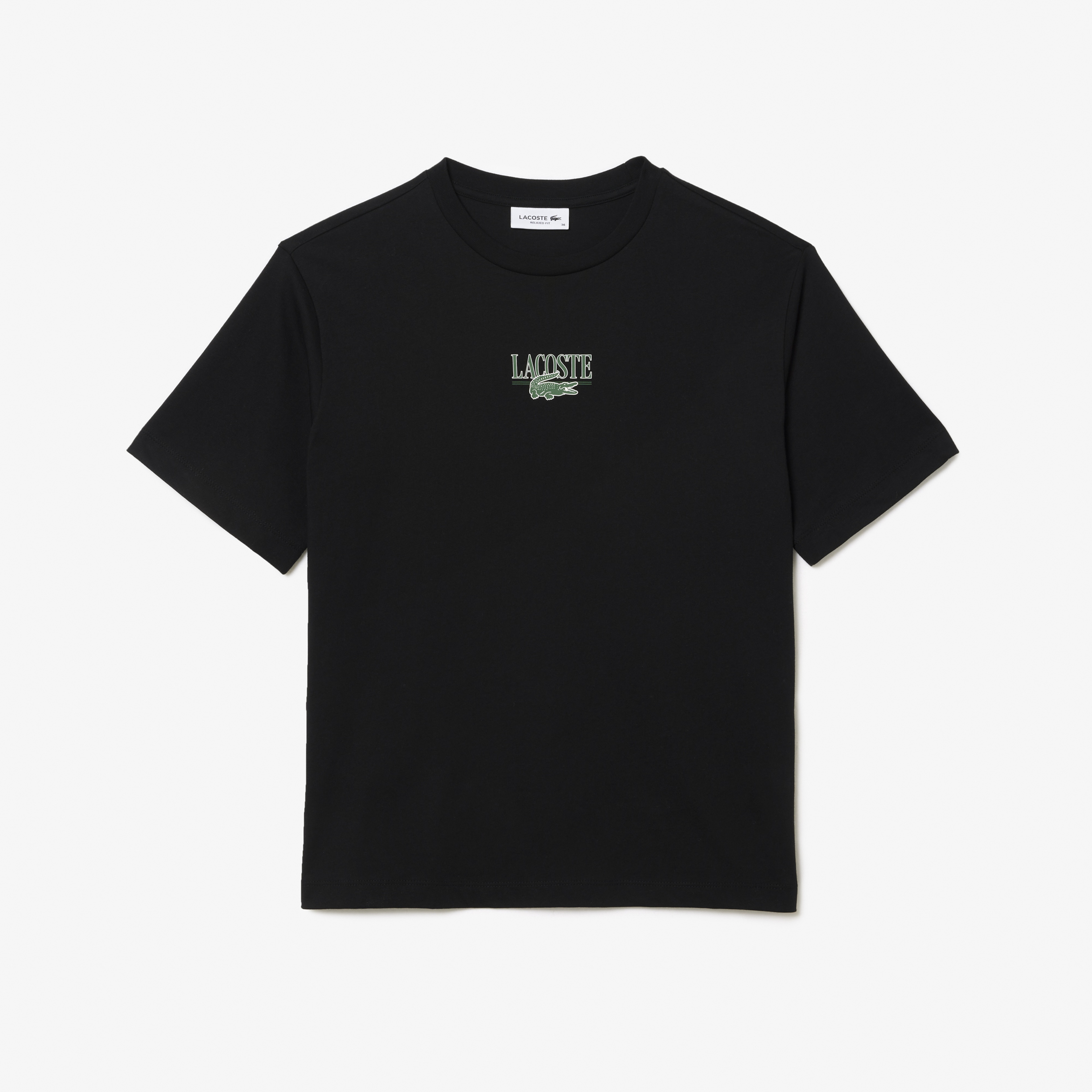 Lacoste Kadın Relaxed Fit Bisiklet Yaka Baskılı Siyah T-Shirt