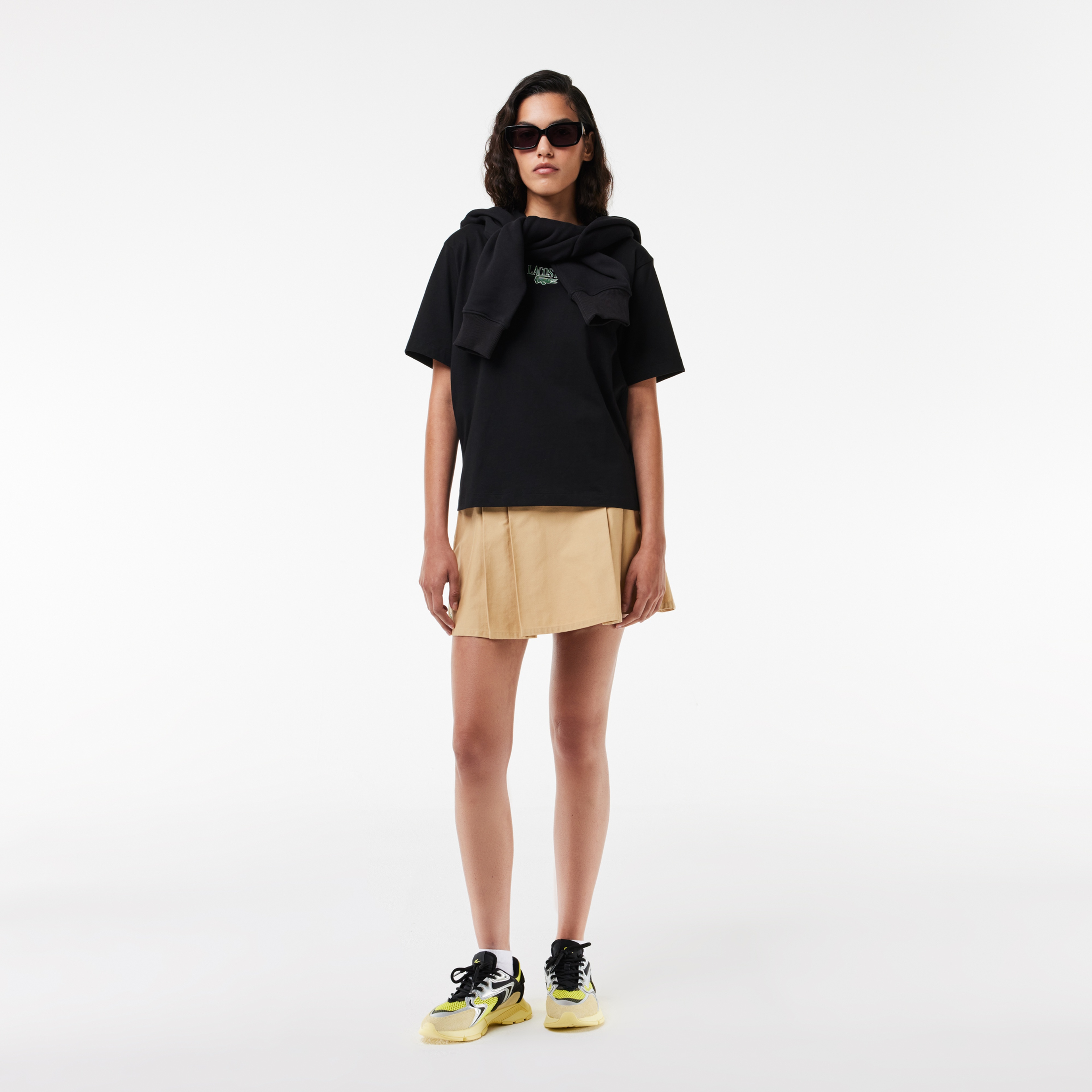 Lacoste Kadın Relaxed Fit Bisiklet Yaka Baskılı Siyah T-Shirt