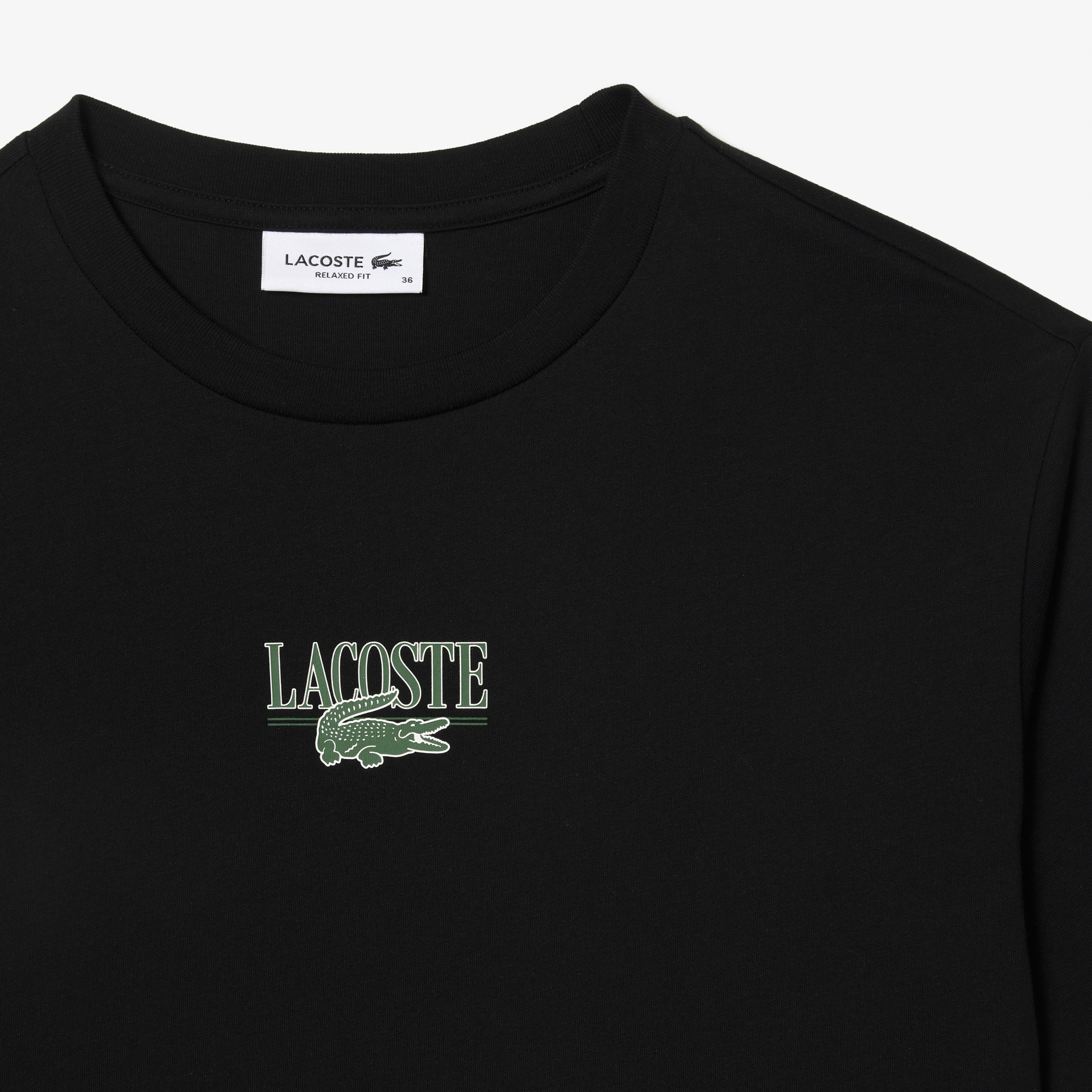 Lacoste Kadın Relaxed Fit Bisiklet Yaka Baskılı Siyah T-Shirt