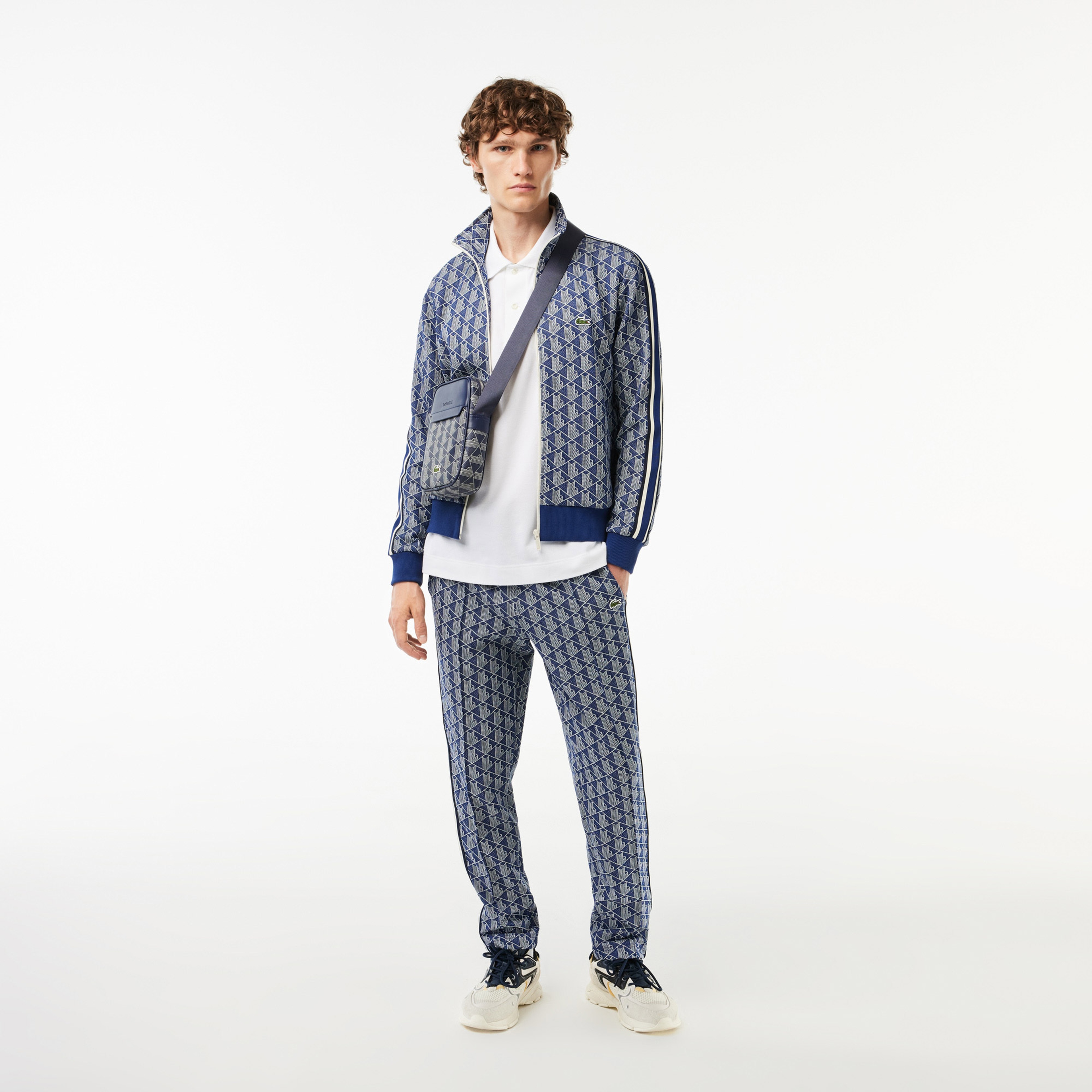 Erkek Regular Fit Fermuarlı Monogram Lacivert Sweatshirt